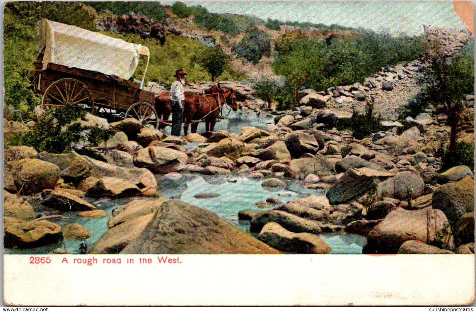 Horse And Wagon Crossing Creek A Rough Road In The West 1908 - Altri & Non Classificati