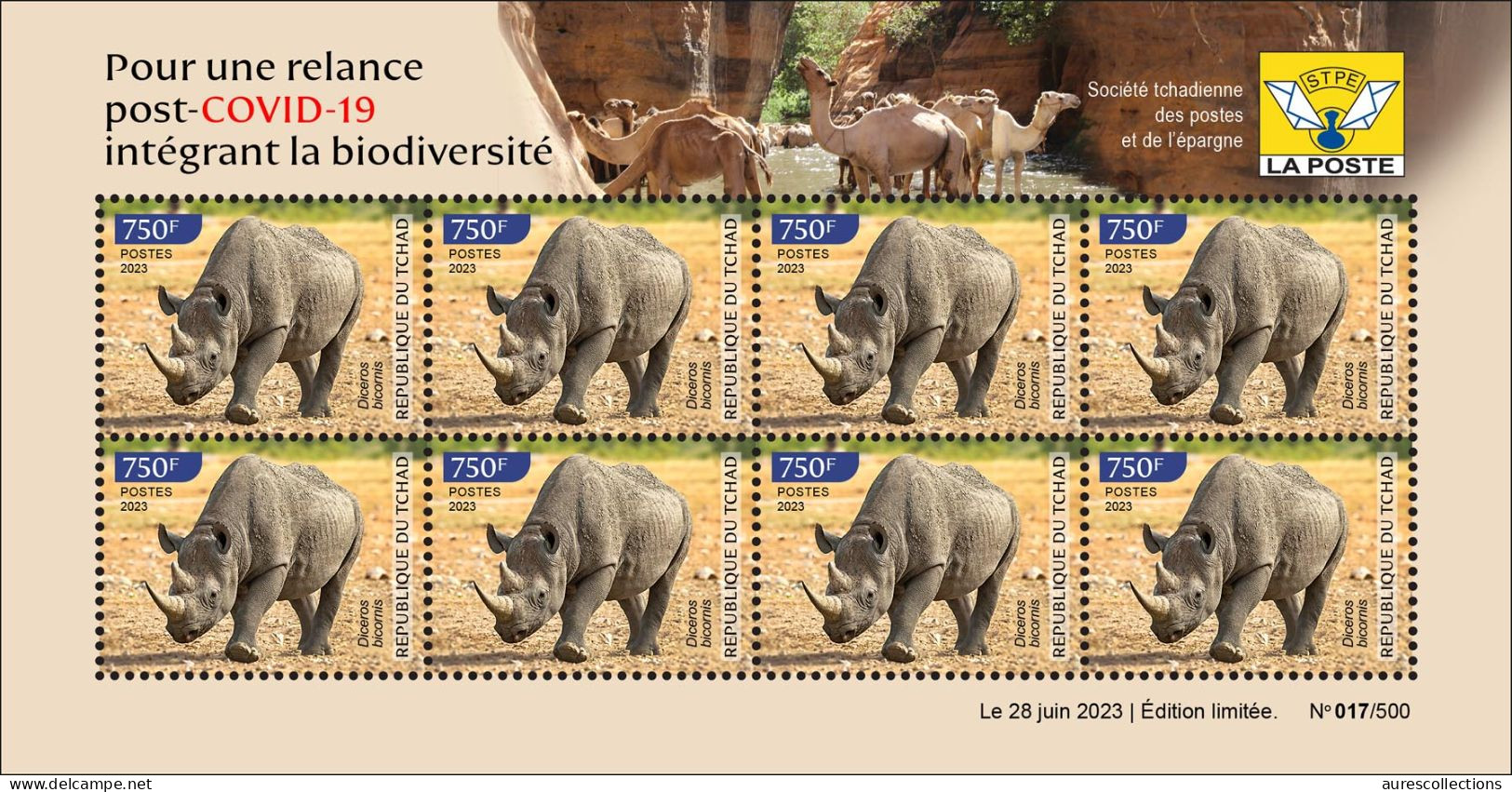 CHAD TCHAD 2023 SHEET 8V - RHINOCEROS - COVID-19 CORONAVIRUS PANDEMIC CORONA RECOVERY - MNH - Rhinoceros