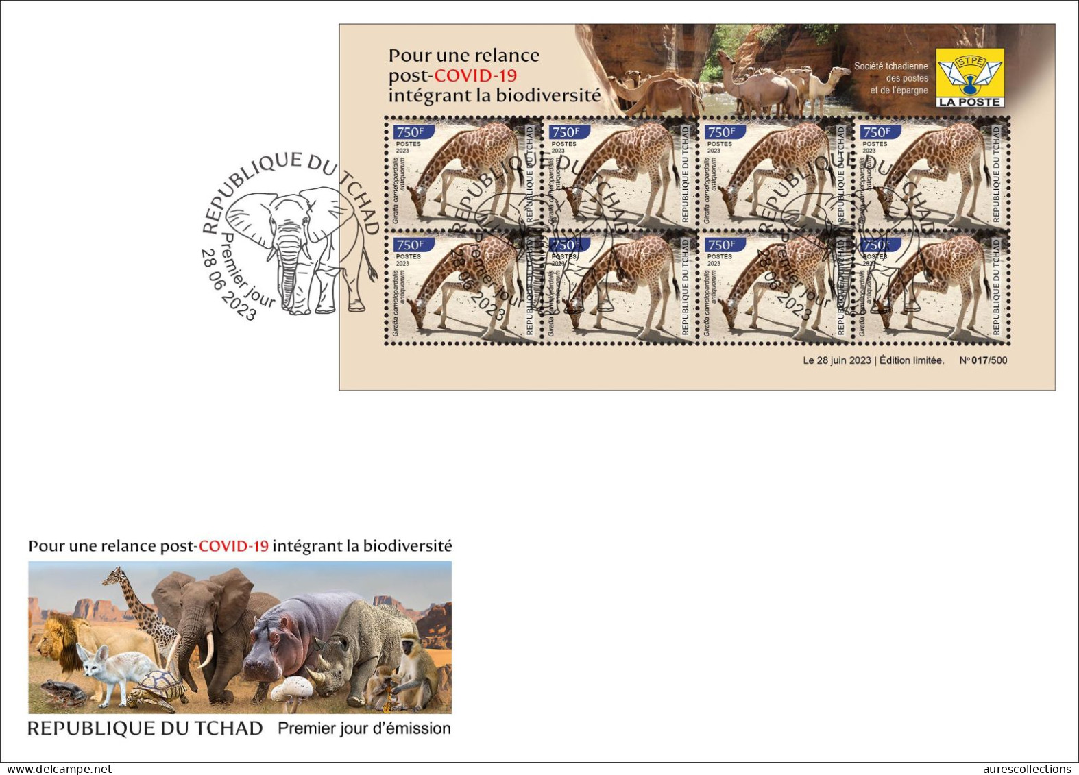 CHAD TCHAD 2023 SHEET FDC - GIRAFE GIRAFES GIRAFFE GIRAFFES - COVID-19 CORONAVIRUS PANDEMIC CORONA RECOVERY - Giraffes