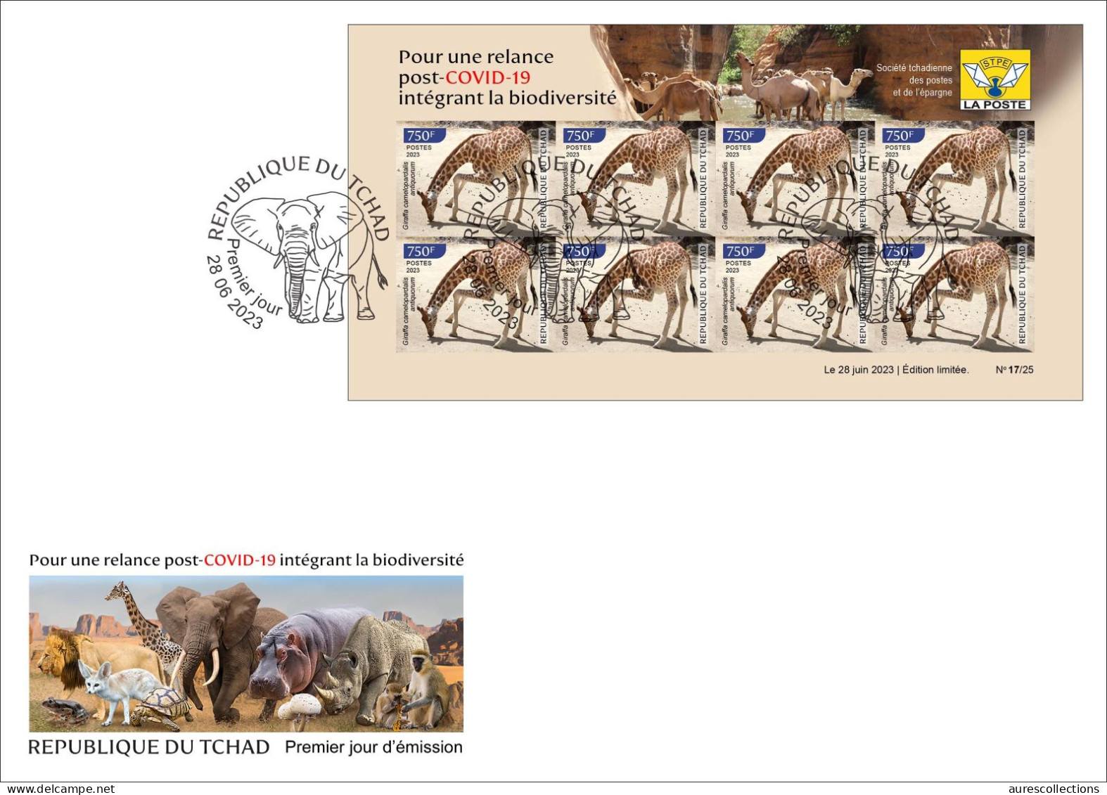 CHAD TCHAD 2023 IMPERF SHEET FDC - GIRAFE GIRAFES GIRAFFE GIRAFFES - COVID-19 CORONAVIRUS PANDEMIC CORONA RECOVERY - Giraffes