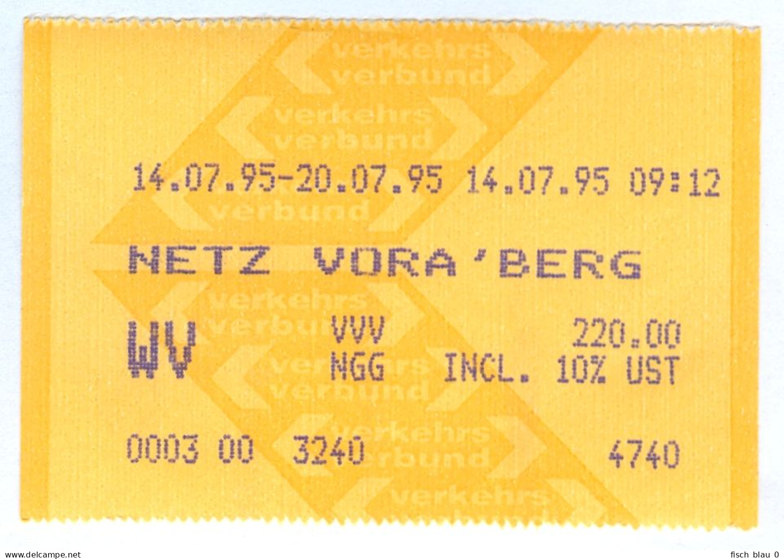 Eisenbahn Fahrkarte Netz Vorarlberg 10. 7. 1992 Österreich Verkehrsverbund Ticket - Europe