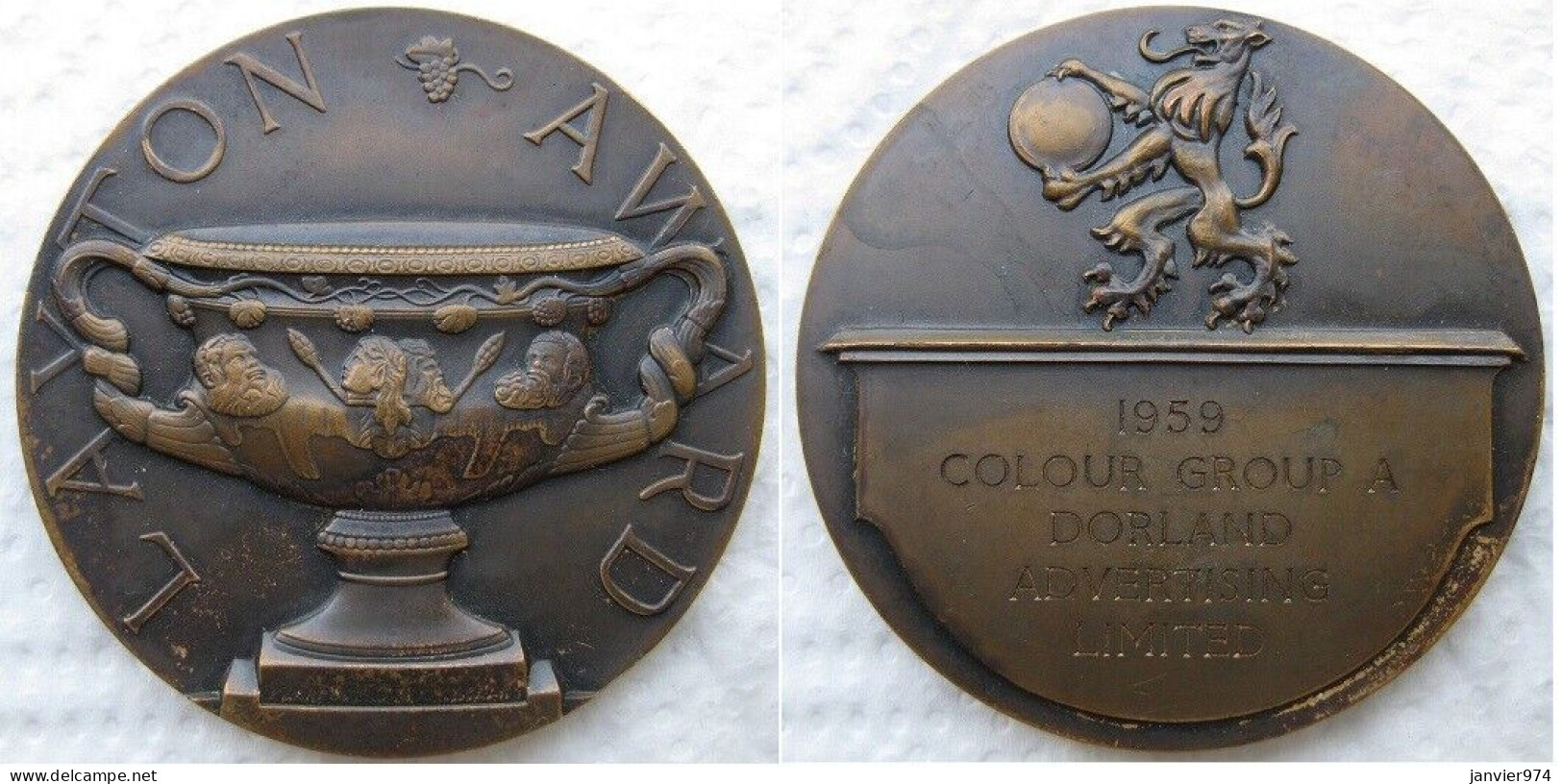 Médaille En Bronze Layton Award.  Prix Décerné  Colour Group A Dorland Advertising Ltd 1959 - Professionals/Firms