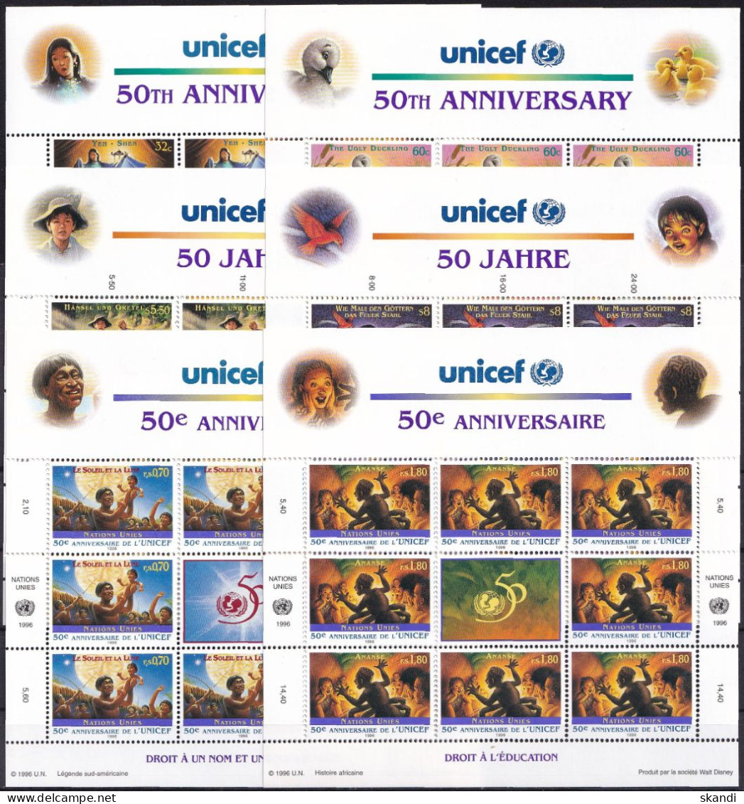 UNO NEW YORK - WIEN - GENF 1996 50 Jahre UNICEF 6 Kleinbogen ** MNH - Collections, Lots & Séries