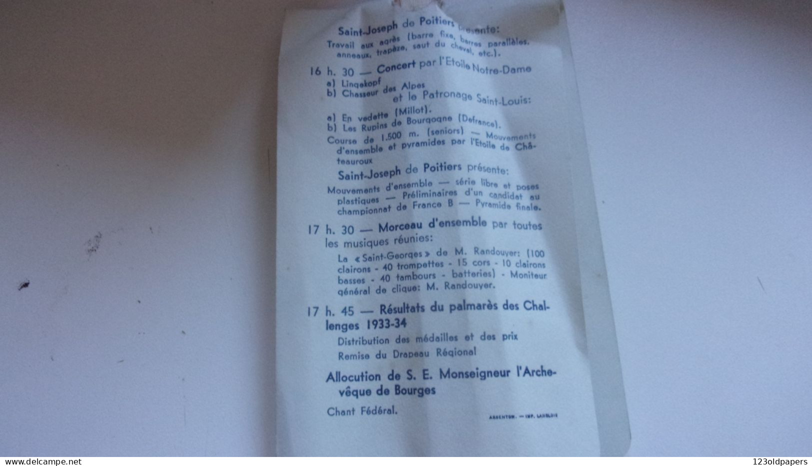 EVENTAIL CHAMBRELENT PUB CHATEAUROUX BRASSERIE DES MARINS AVEC PROGRAMME 1933 34 FESTIVAL CONCOURS LEVROUX AUBIGNY BOURG - Publicités