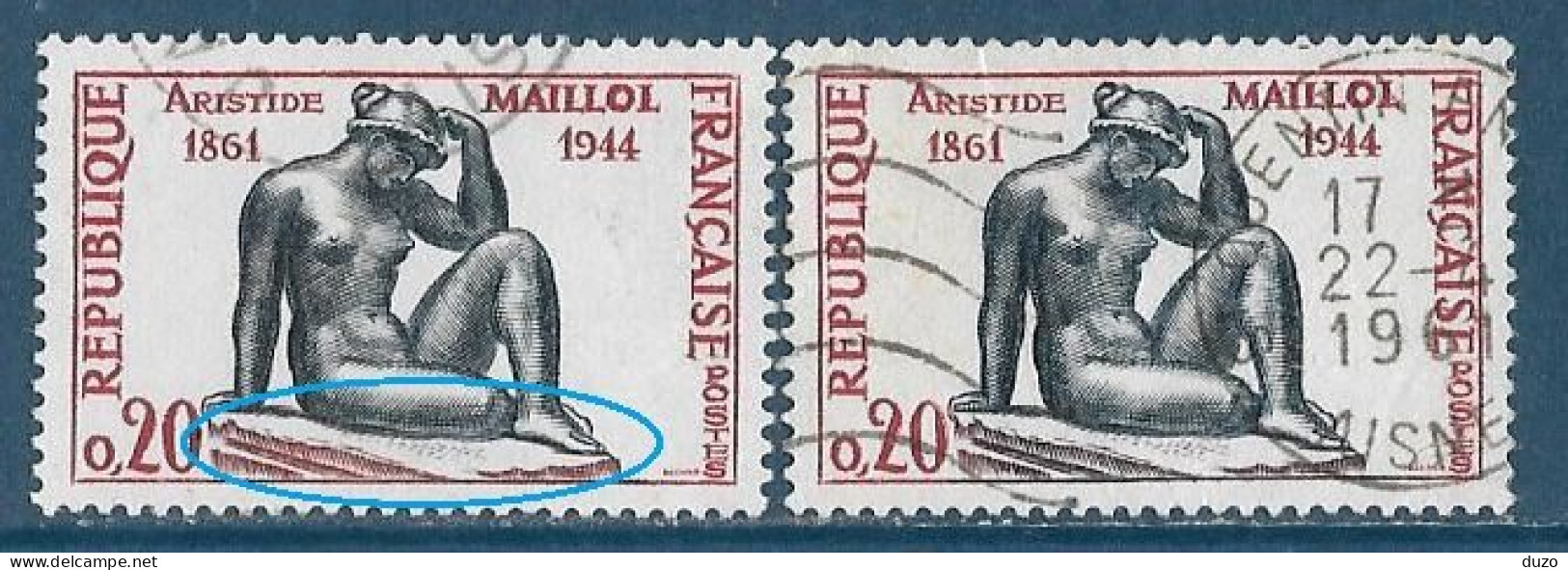 France 1961 - Variété -  Aristide Maillol Socle Carmin Au Lieu De Brun   Y&T N° 1281 Oblitérés - Usados