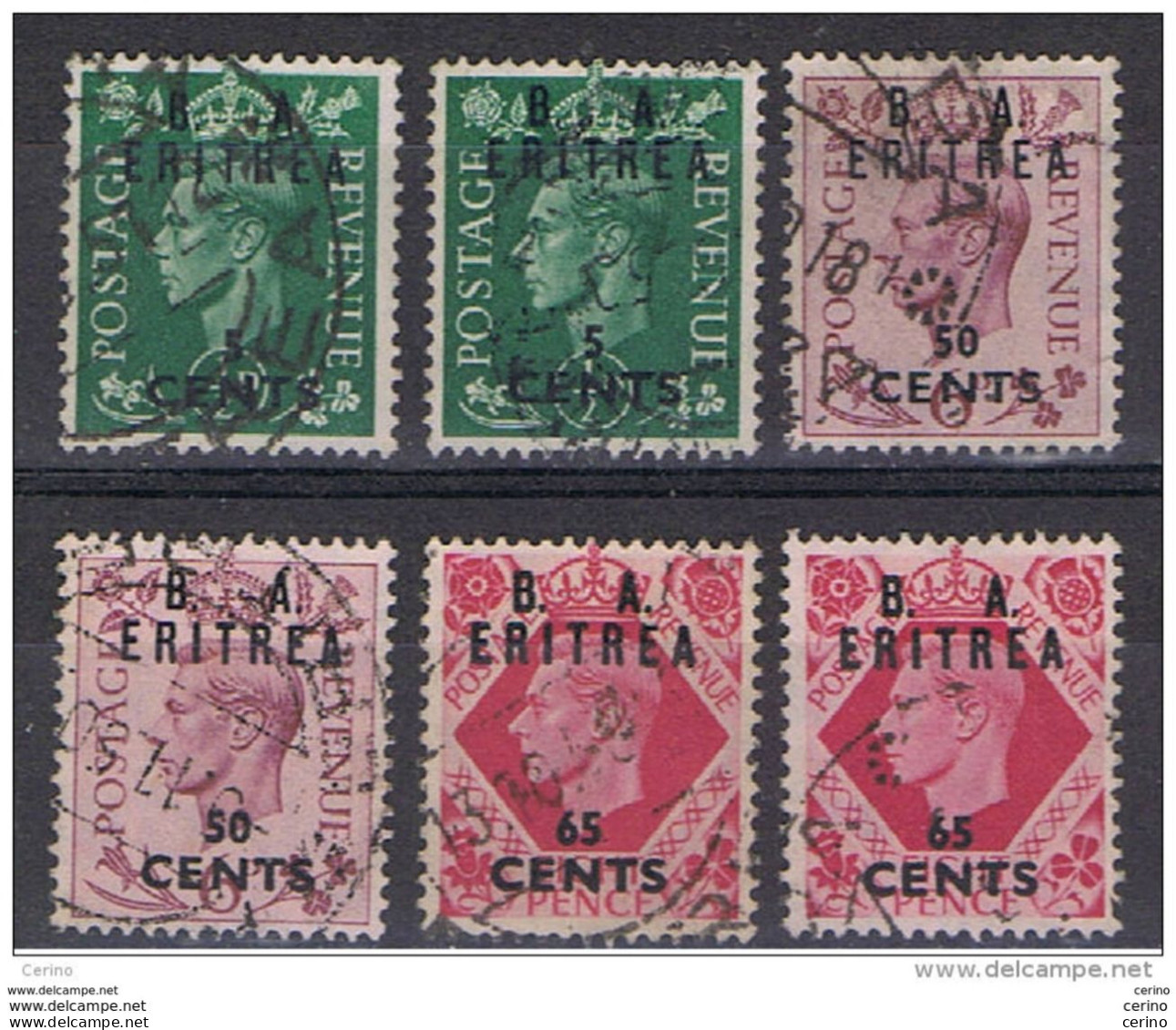 ERITREA  B. A.:  1950  SOPRASTAMPATI  -  6  VAL. US. -  SASS. 14//21 - Eritrea