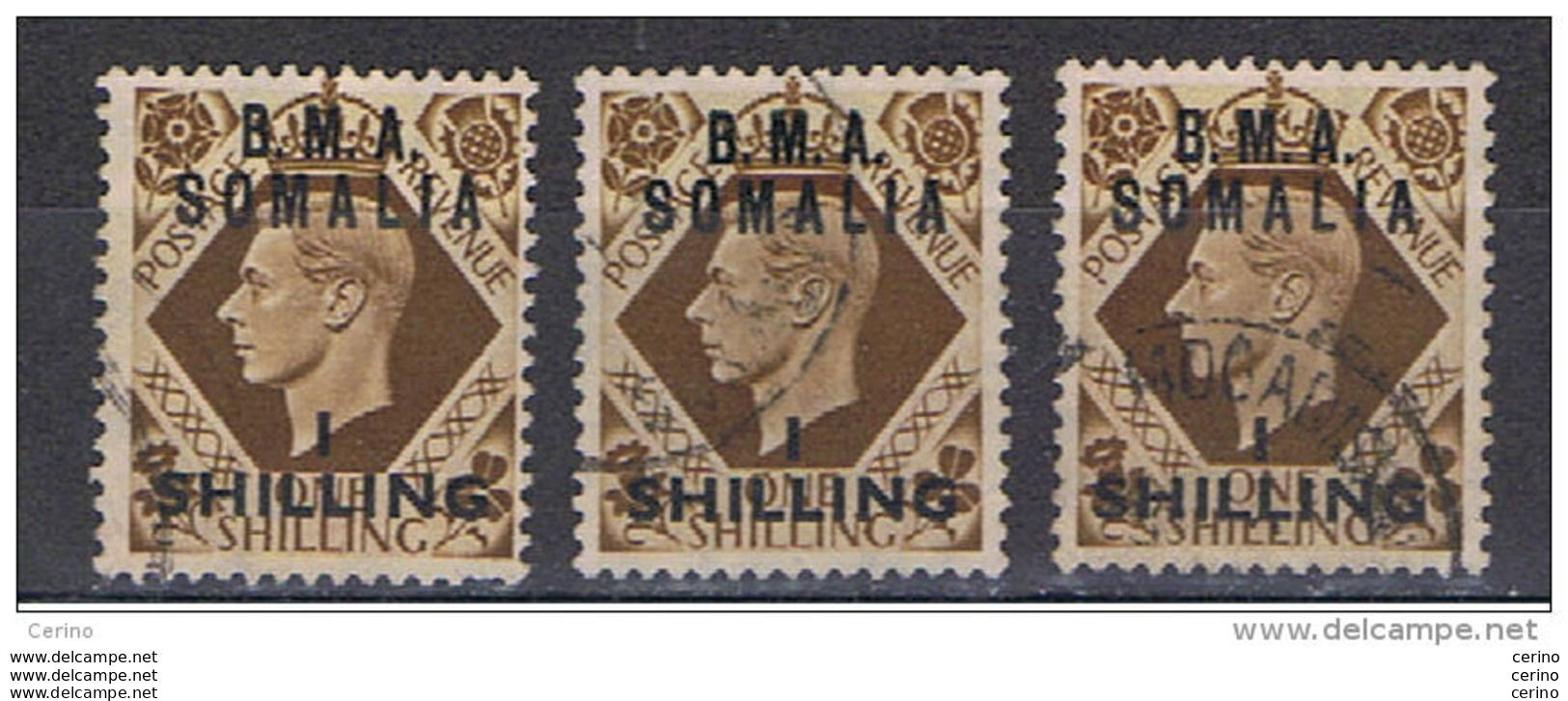 SOMALIA  B.M.A.:  1948  SOPRASTAMPATI  -  1 S./1 S. BISTRO  BRUNO  US. -  RIPETUTO  3  VOLTE  -  SASS. 18 - Somalie