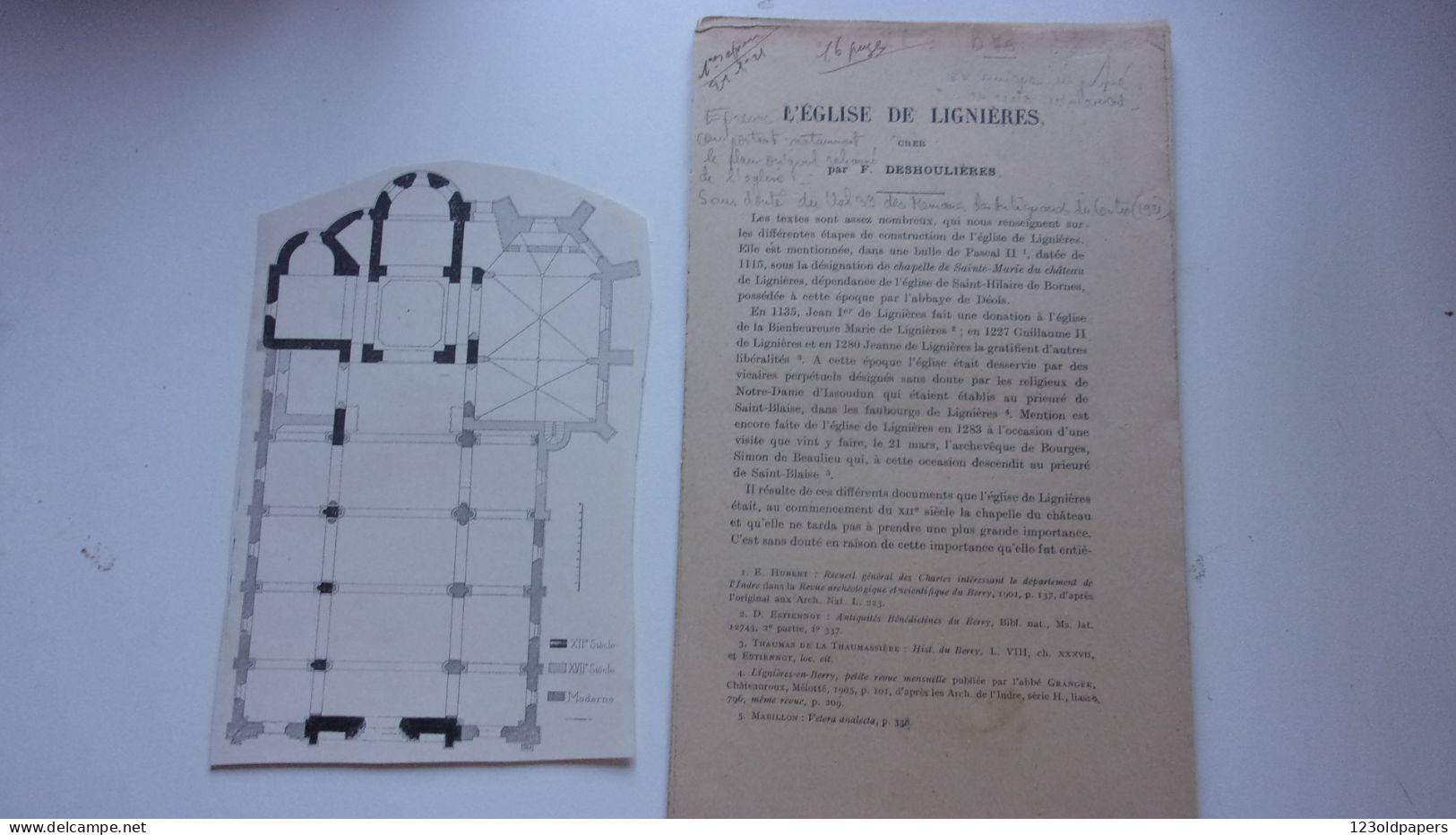 BERRY 1921 L EGLISE DE LIGNIERES PAR DESHOULIERES 16 PAGES EPREUVE AVEC PLAN REHAUSSE DE L EGLISE - Centre - Val De Loire