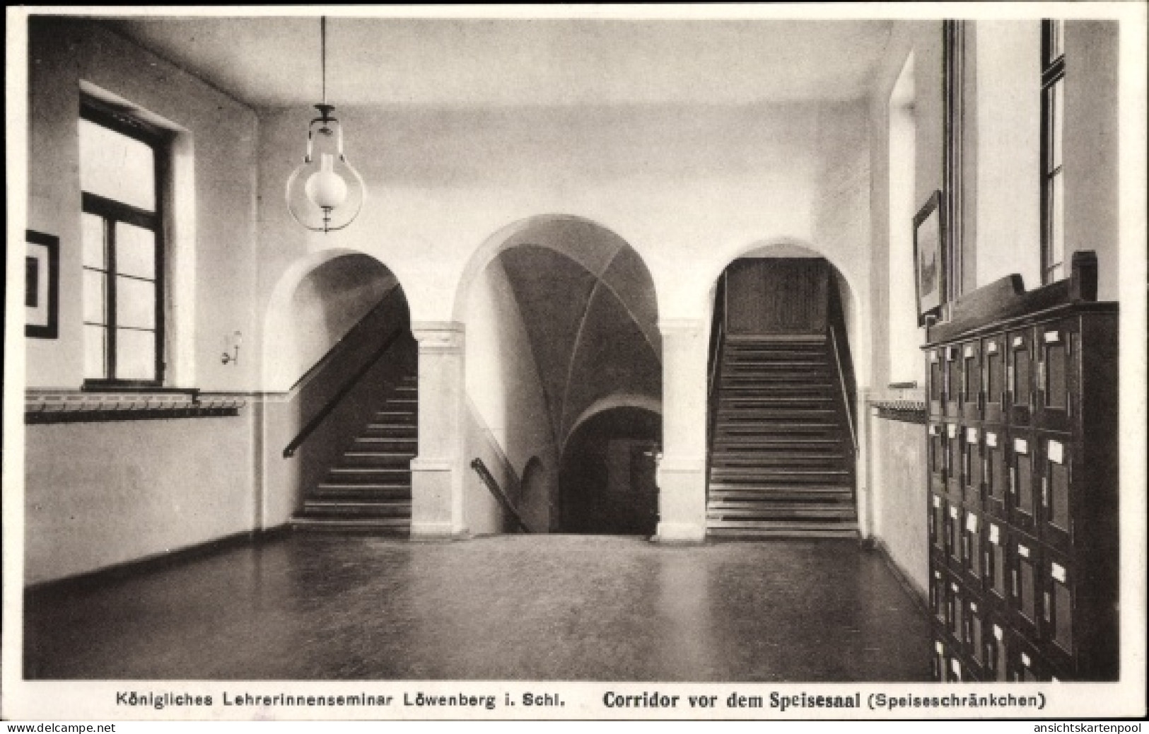 CPA Lwówek Śląski Löwenberg Schlesien, Kgl. Lehrerinnenseminar, Corridor V. D. Speisesaal - Schlesien