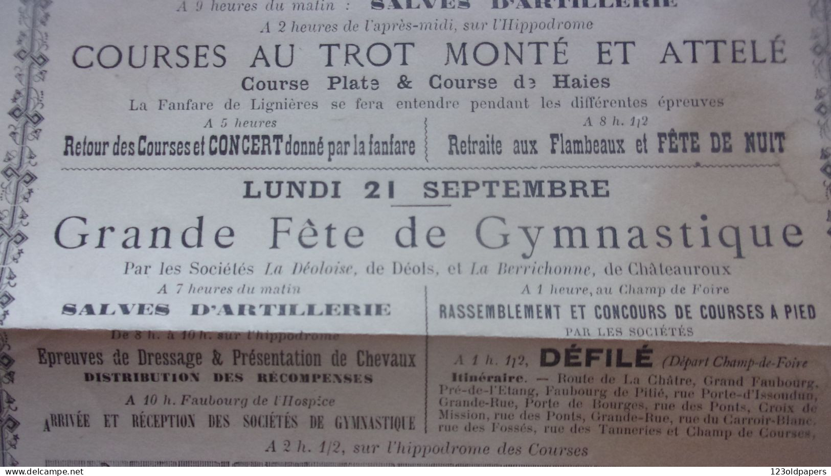 BERRY 1896 VILLE DE  LIGNIERES PROGRAMMES DES FETES COURSES AU TROT MONTE ATTELE HIPPISME GYMNASTIQUE - Posters