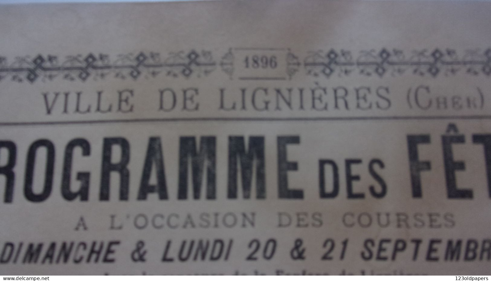 BERRY 1896 VILLE DE  LIGNIERES PROGRAMMES DES FETES COURSES AU TROT MONTE ATTELE HIPPISME GYMNASTIQUE - Posters