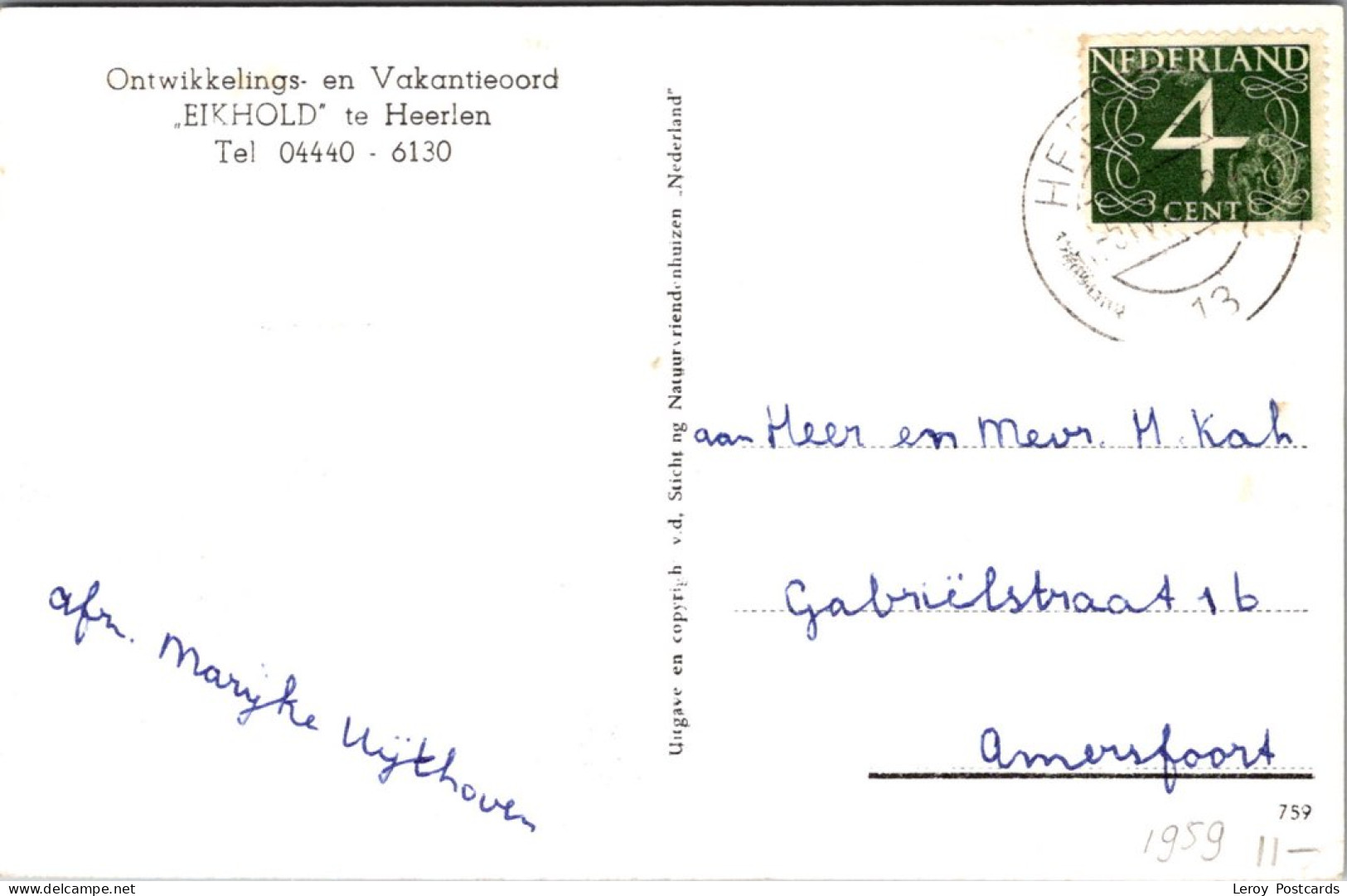 #3153 - Heerlen, Ontwikkelings- En Vakantieoord ' Eikhold' 1959 (LB) - Heerlen