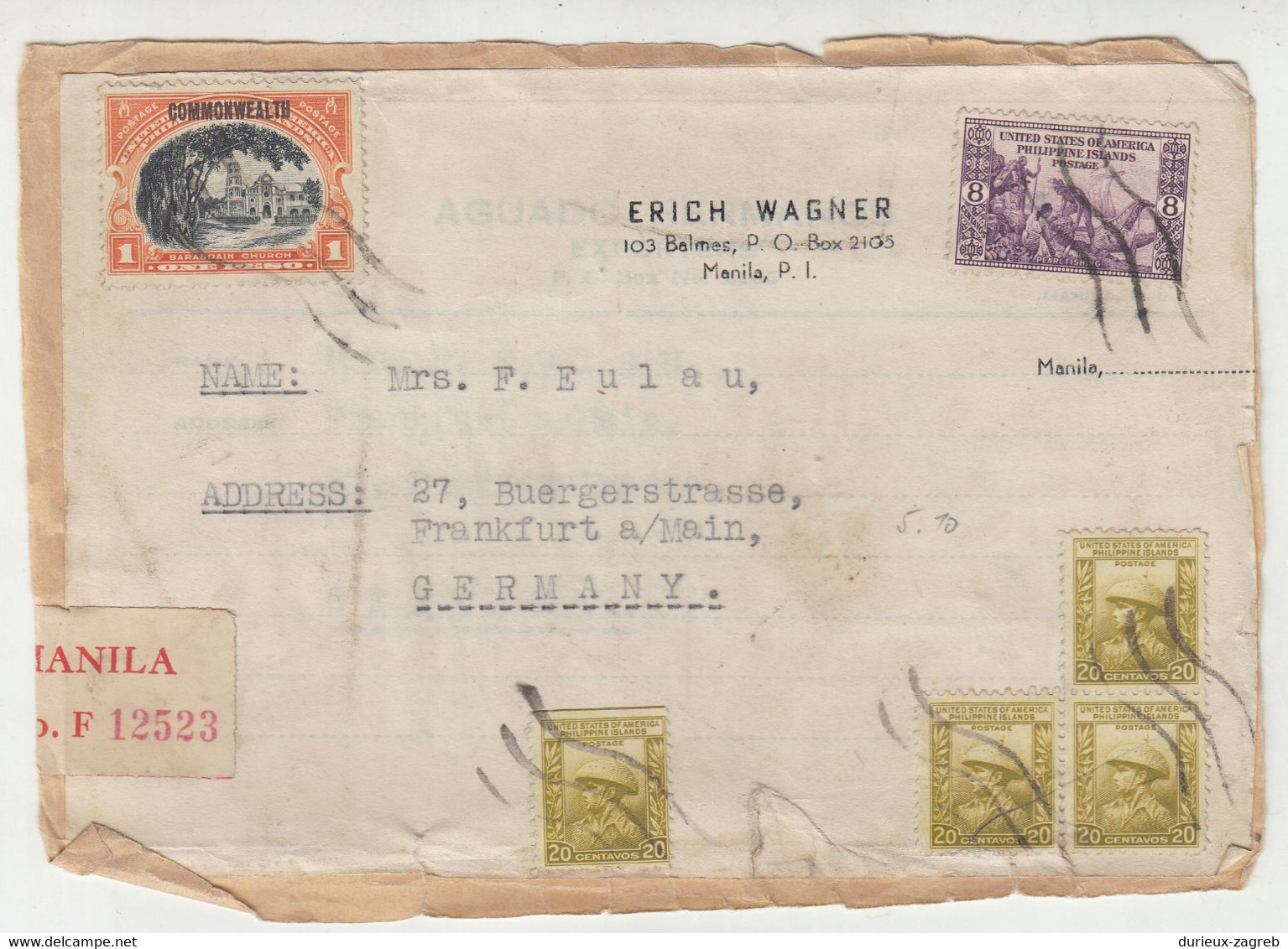 US Philippines CUTOUT Of Parcel Address Posted 193? To Germany B221210 - Philippinen