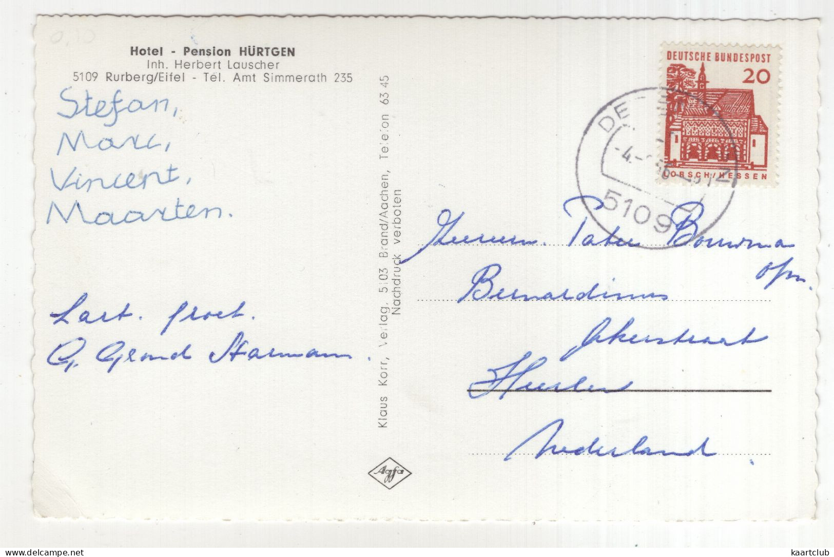 Luftkurort Rurberg / Eifel - Hotel-Pension 'Hürtgen' - (Deutschland) -  1966 - Simmerath