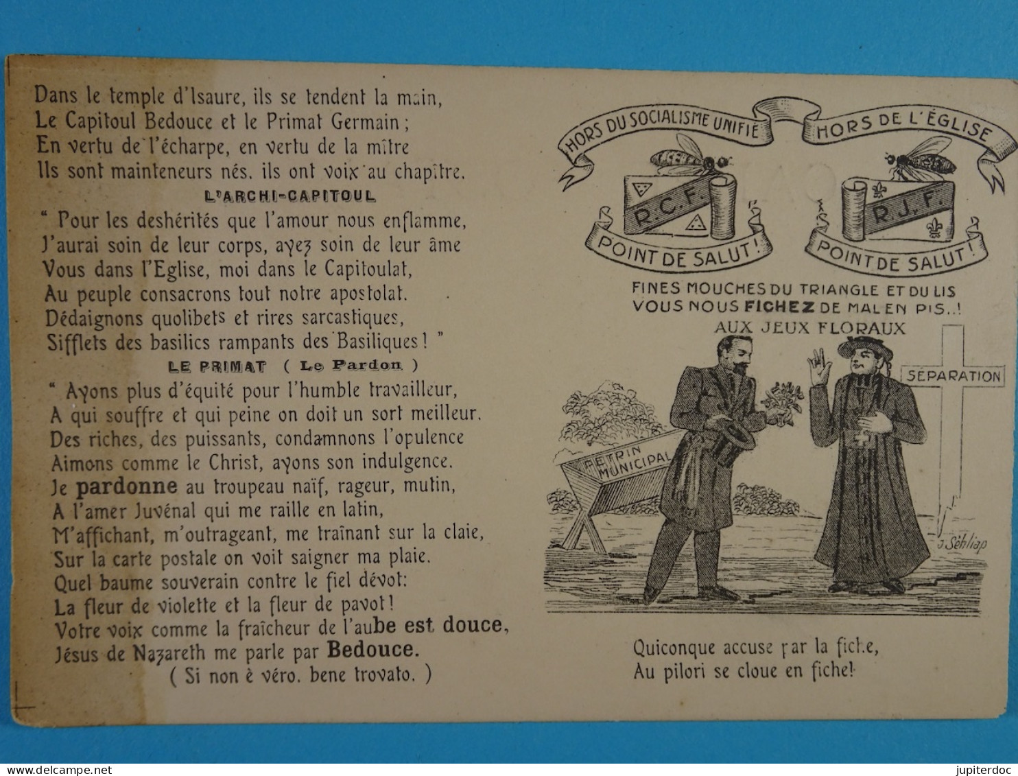 Politique Satirique (France Séparation Eglise-Etat) Hors Du Socialisme Unifié Hors De L'église Point De Salut - Ereignisse