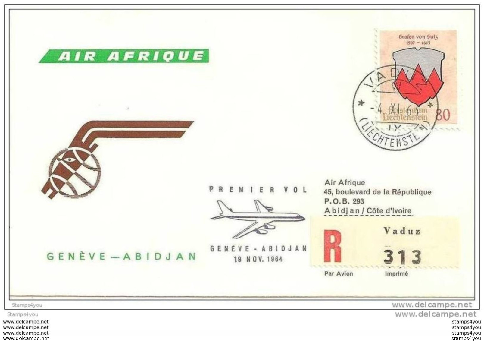 211 - 24 -  Enveloppe 1er Vol Air Afrique Genève-Abidjan Par DC-8 - 1964 - Aéreo