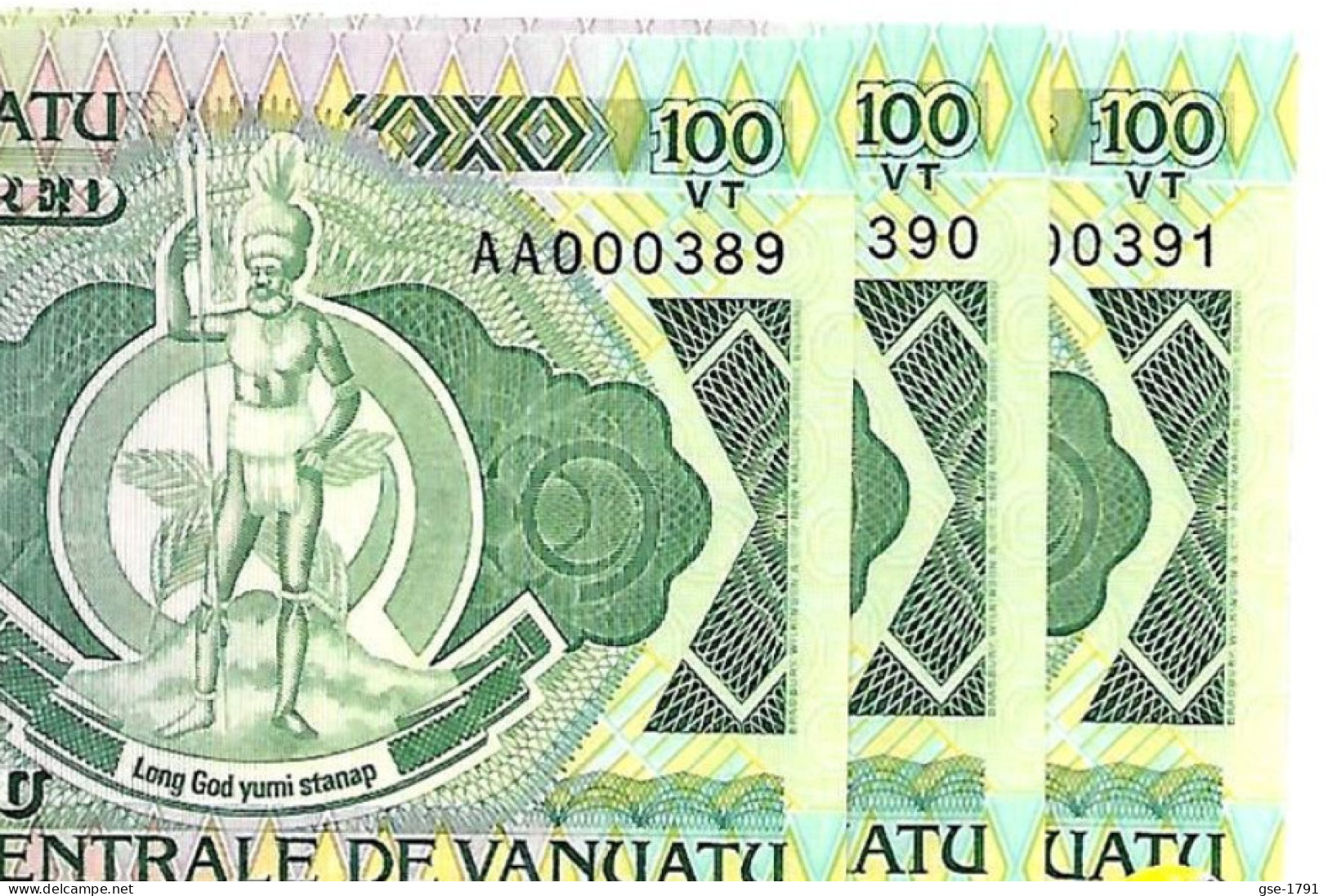 VANUATU 100 Vatu  Centrale BANK .1ère émission Année 1982 # 1  Petit N°  - 3 Billets à Suivre NEUFS - Vanuatu