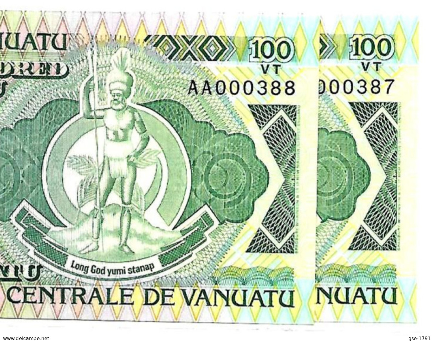 VANUATU 100 Vatu  Centrale BANK .1ère émission Année 1982 # 1  Petit N°  - 2 Billets à Suivre NEUFS - Vanuatu