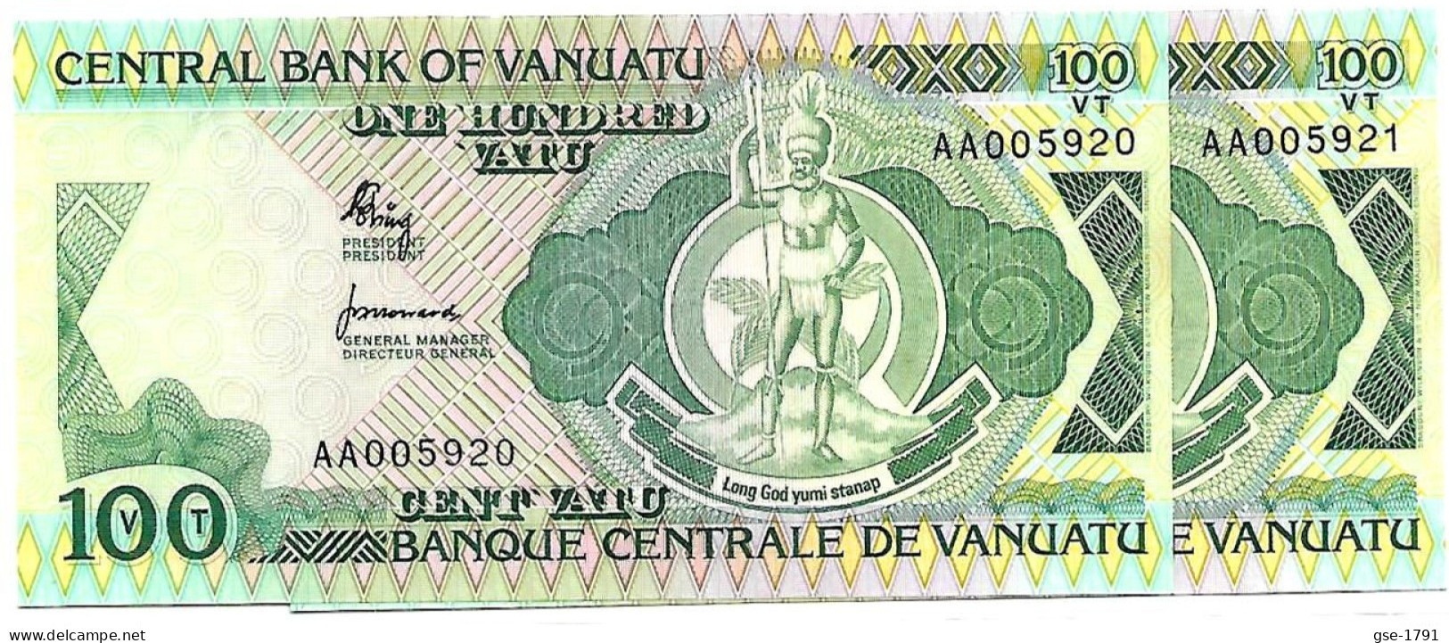 VANUATU 100 Vatu  Centrale BANK .1ère émission Année 1982 # 1   - 2  Billets à Suivre  NEUFS - Vanuatu