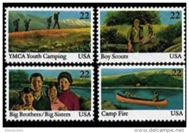 1985 USA  International Year Of Youth Stamps Sc#2160-63 YMCA Boy Scout Camp Sport Canoe Ship - Kanu