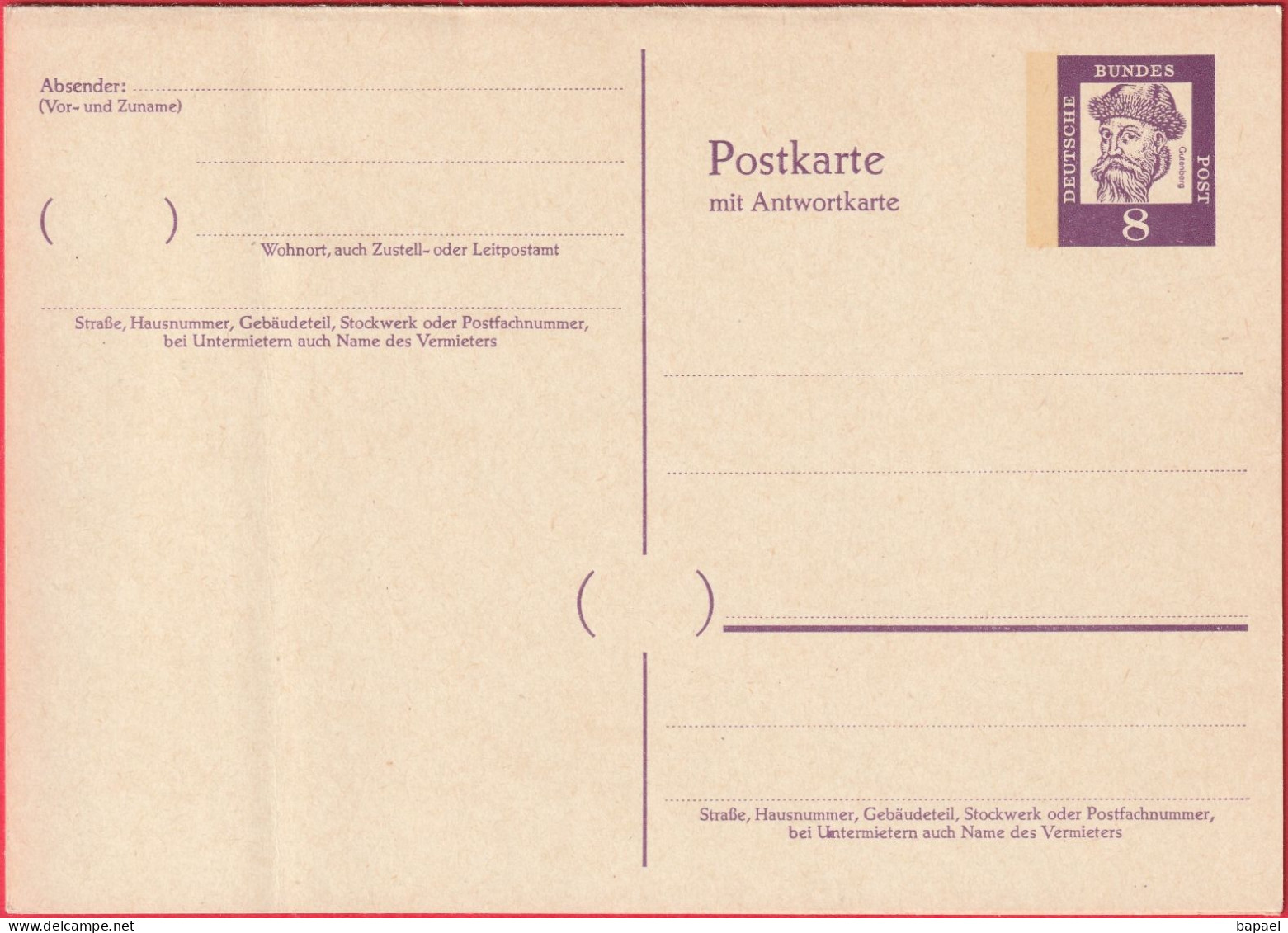 Entier Postal - Allemagne - Carte Postale Avec Réponse Payée (Envoi-Réponse) - Postkarten - Ungebraucht