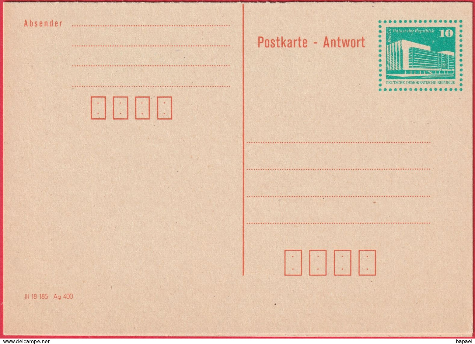 Entier Postal - Allemagne (DDR) - Berlin - Palast Der Republik - Carte Postale Avec Réponse Payée (2) (Envoi-Réponse) - Cartes Postales - Neuves