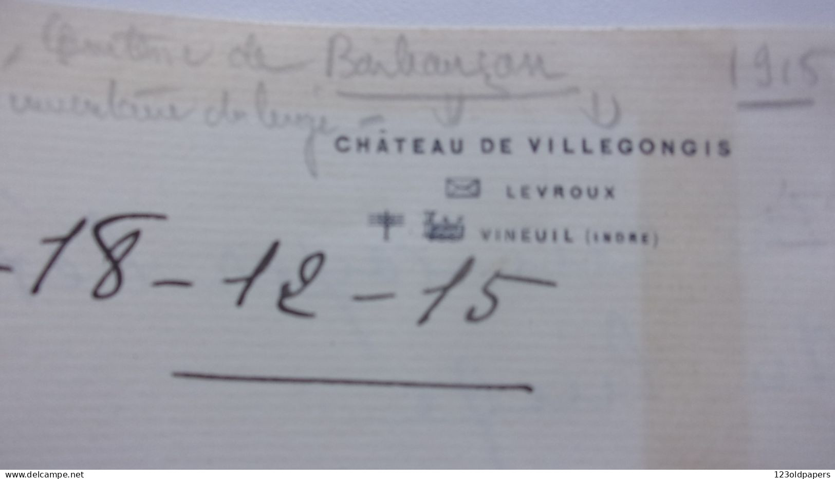 COMTESSE DE BARBANCON CHATEAU DE VILLEGONGIS LEVROUX VINEUIL INDRE - Otros & Sin Clasificación