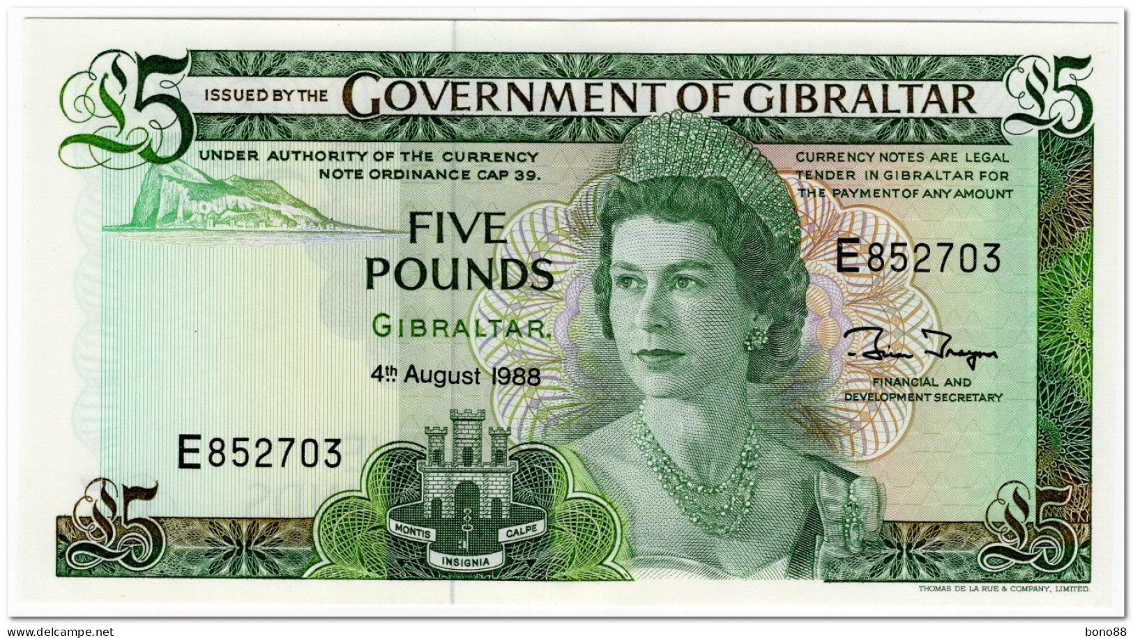 GIBRALTAR,5 POUNDS,1988,P.21b,UNC - Gibraltar