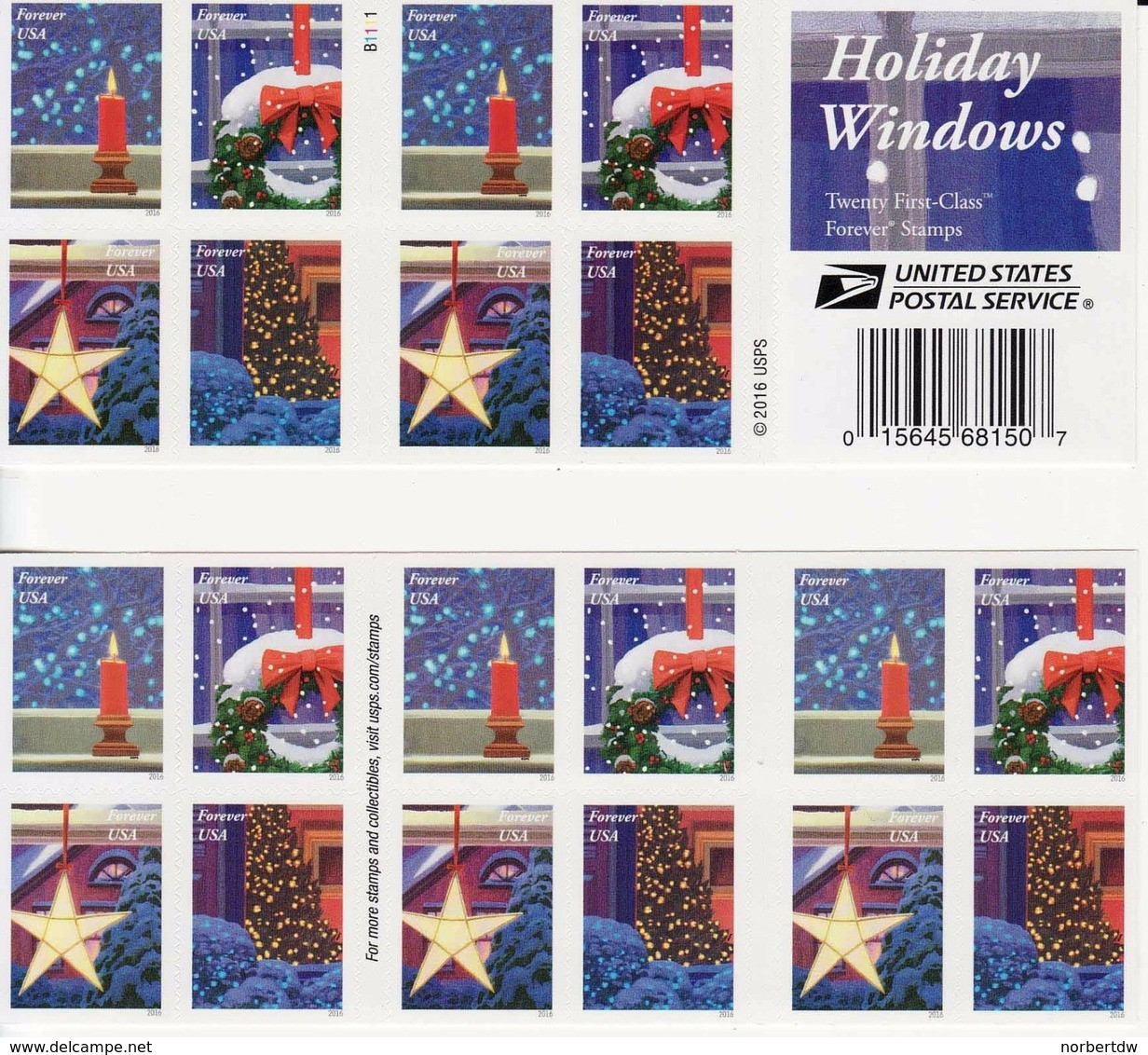 USA**CHRISTMAS Windows Decoration 2016-Booklet 20stamps-Mi 5337-40-WeihnachtEN-nOEL-kerstmis - Nuovi