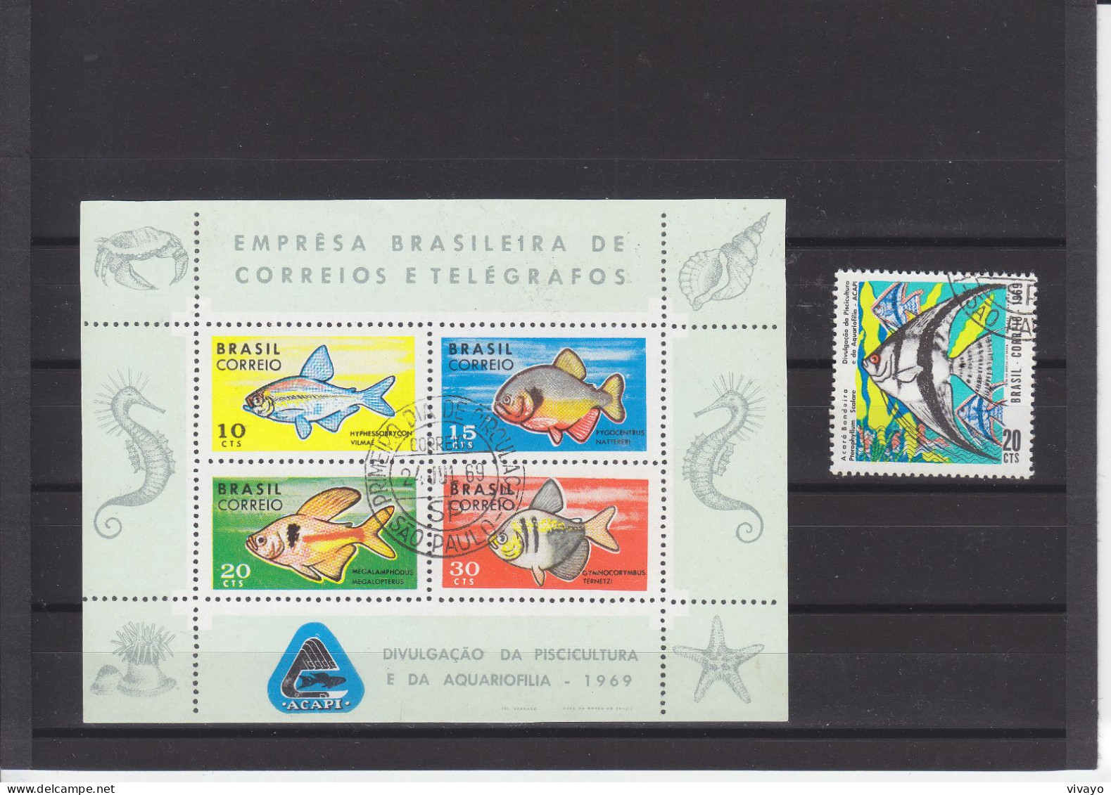 BRAZIL - BRESIL - BRASIL - O / FINE CANCELLED - 1969 - PISCICULTURE, AQUARIUM FISHES   Yv. 899+Bl. 22  Mi. 1216+Bl. 24 - Used Stamps