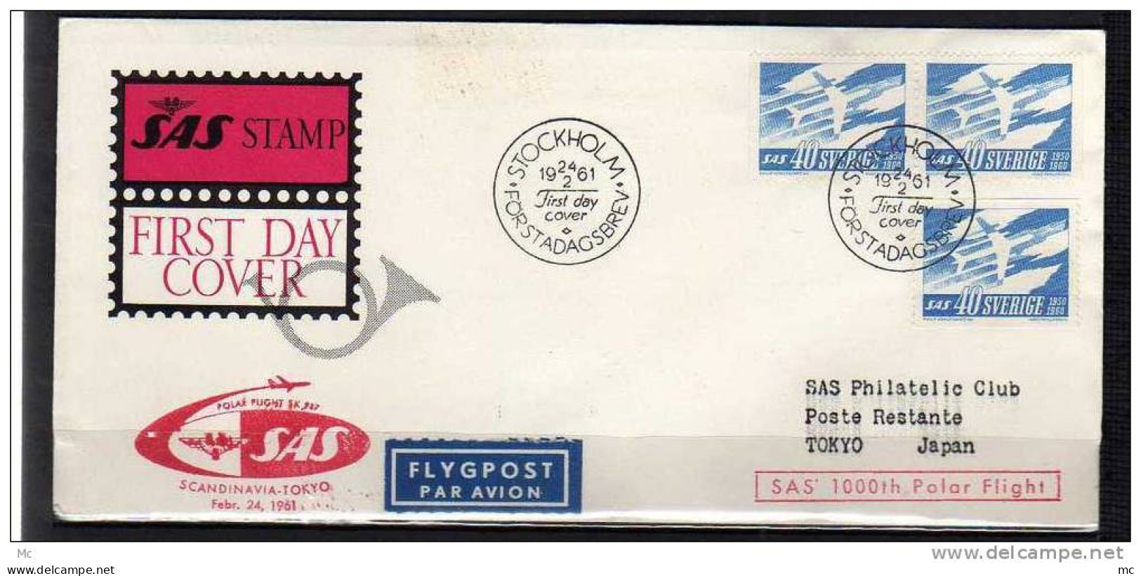 FDC . Stockholm - Tokyo Le 02/24/1961, SAS - Lettres & Documents