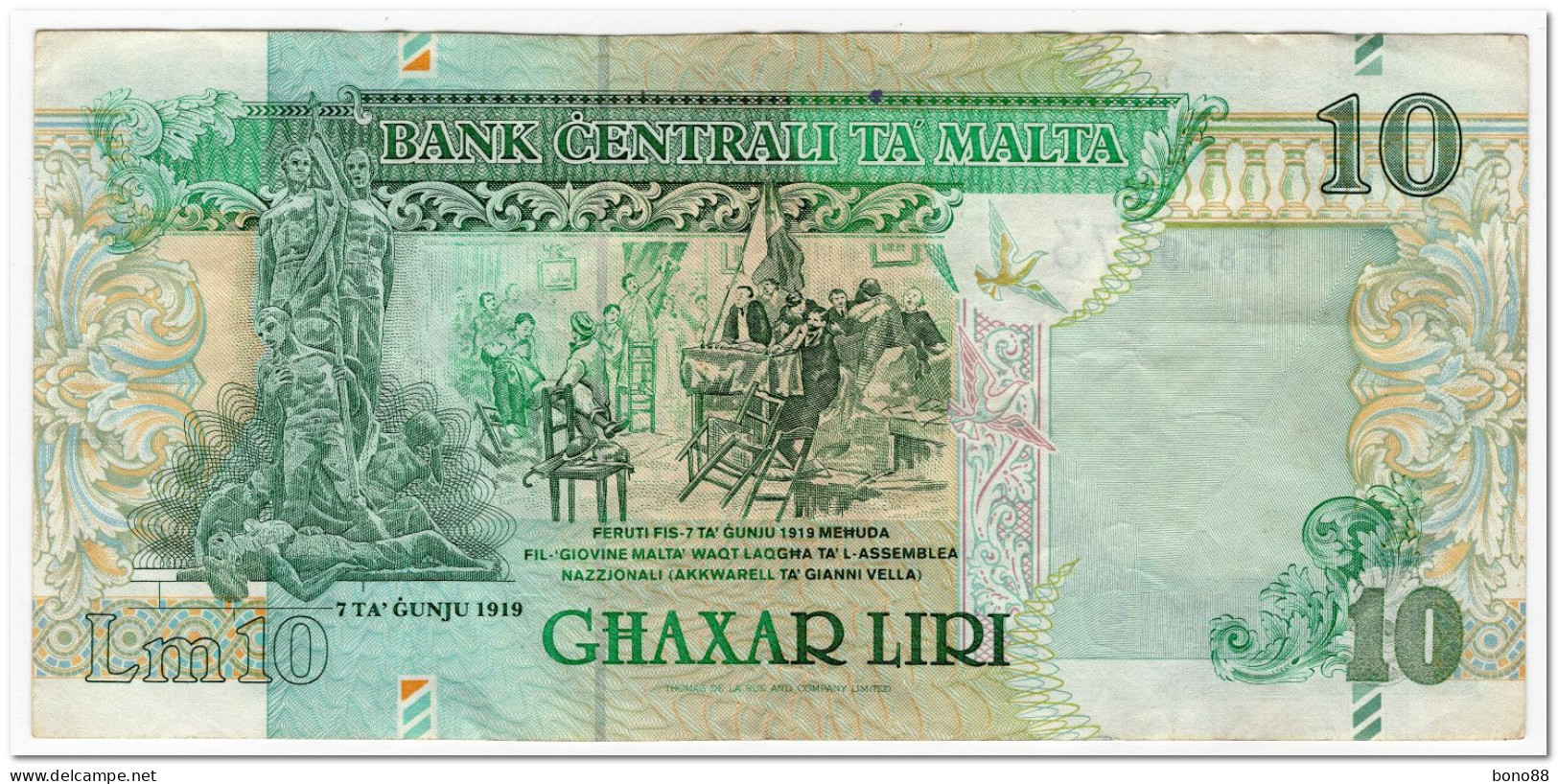 MALTA,10 LIRI,L.1967,(1994) P.47b,F-VF - Malta