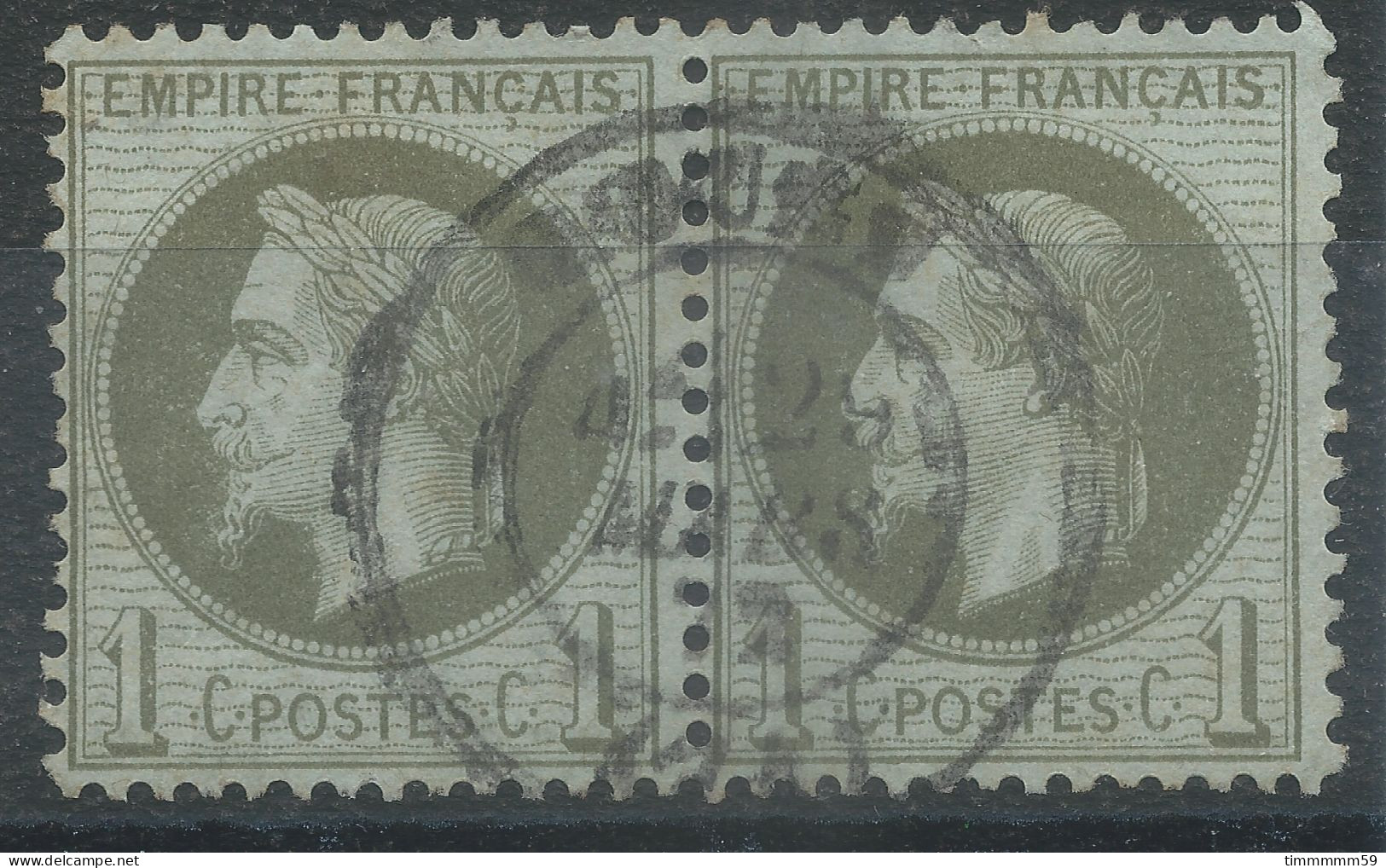 Lot N°77058   Paire Du N°25, Oblitéré Cachet à Date De Rouen, Seine-Inférieure (74), Du 29 Mars 1872 - 1863-1870 Napoléon III Lauré