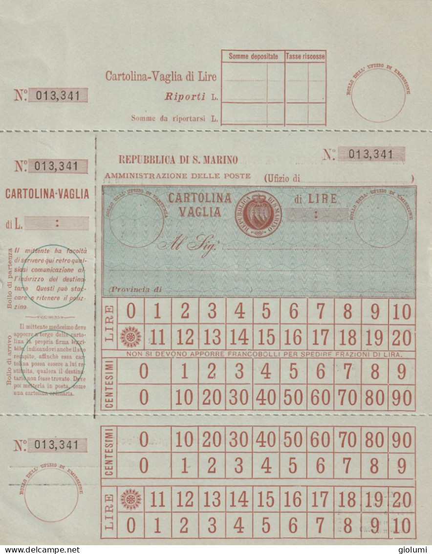 SAN MARINO 1897 Vaglia MV1 Nuovo Money Order Mint - Postwaardestukken