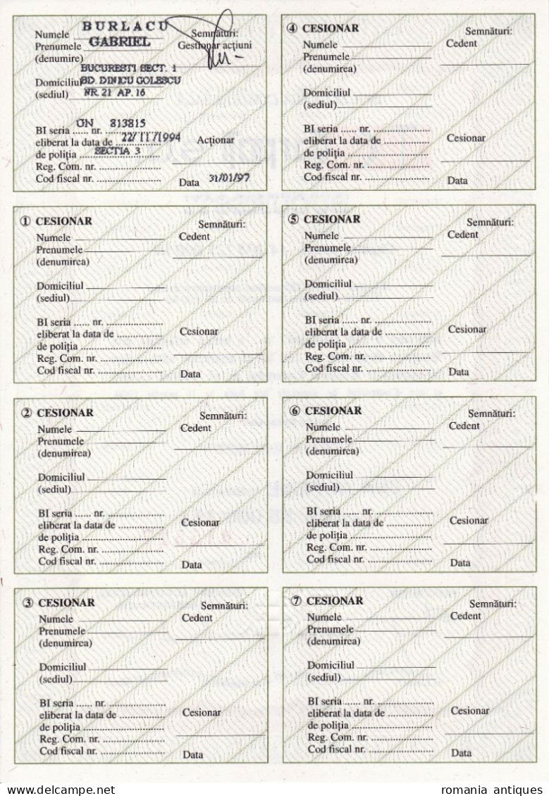 Romania, 1997, TC Carpati Company - Vintage Bond Certificate, 25000 Lei - S - V