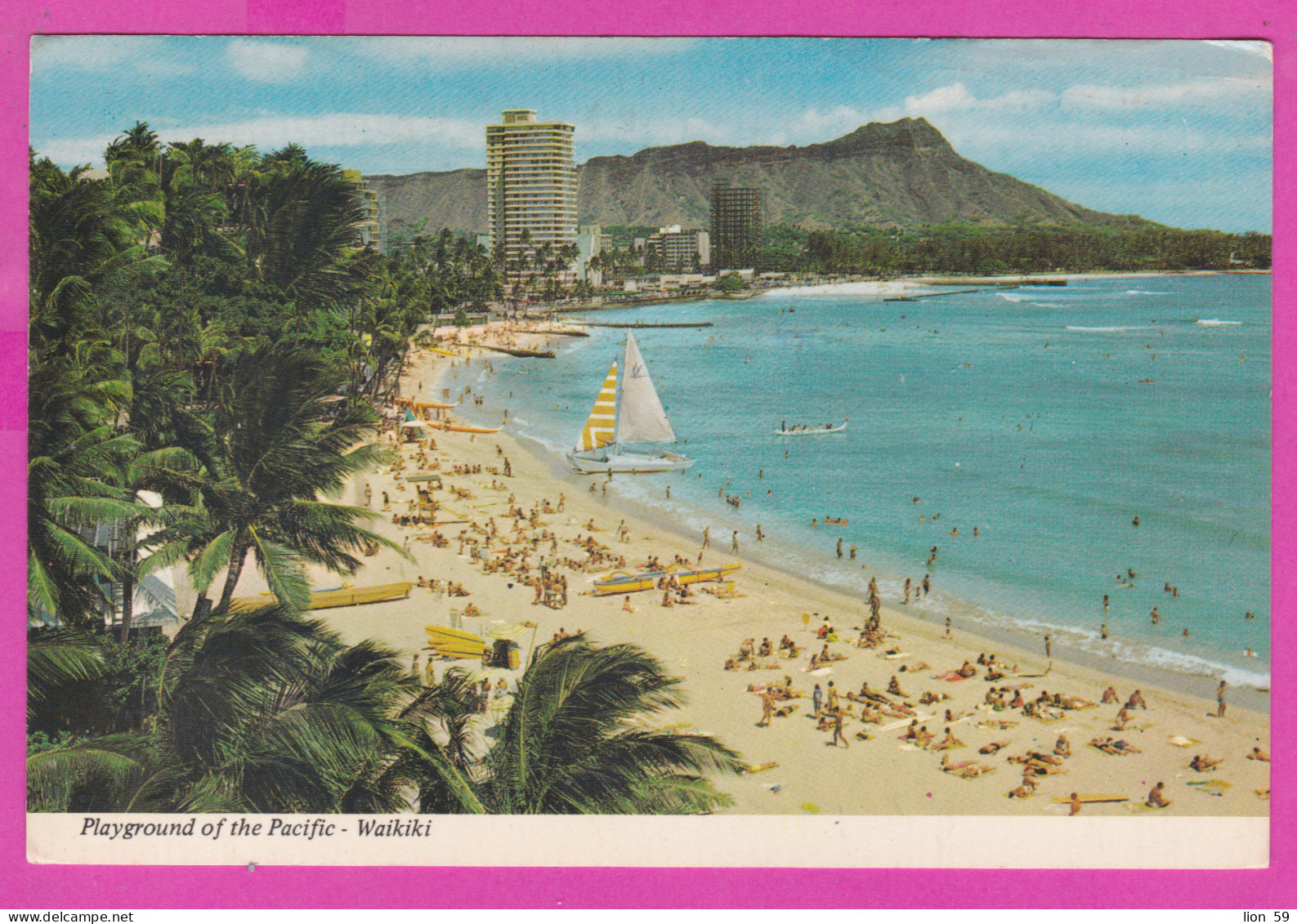 292514 / United States Waikiki Beach - Sand Surf Sun  PC USED (O) HONOLULU Flamme 1977 21c. Amadeo Giannini Banker - Honolulu