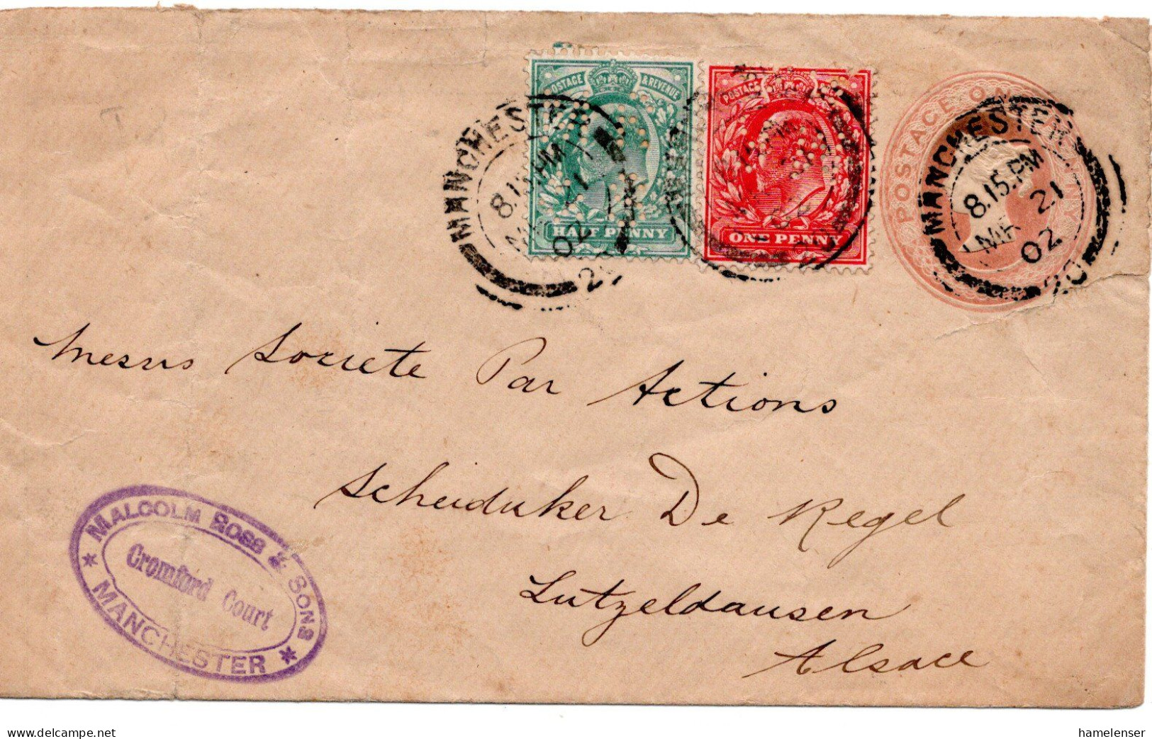 68010 - Grossbritannien - 1902 - 1d QV PGAUmschl M ZusFrankatur MANCHESTER -> LUETZELHAUSEN (Deutschland) - Cartas & Documentos