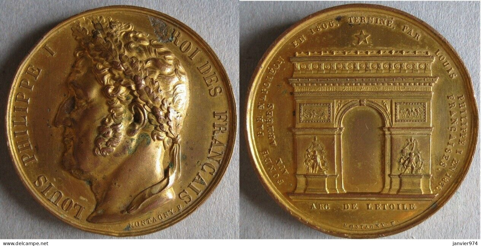 Médaille Cuivre, Inauguration De Arc De Triomphe De L'Etoile 1836 Louis Philippe, Par Montagny - Royaux / De Noblesse
