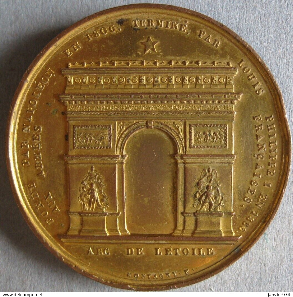 Médaille Cuivre, Inauguration De Arc De Triomphe De L'Etoile 1836 Louis Philippe, Par Montagny - Royal / Of Nobility