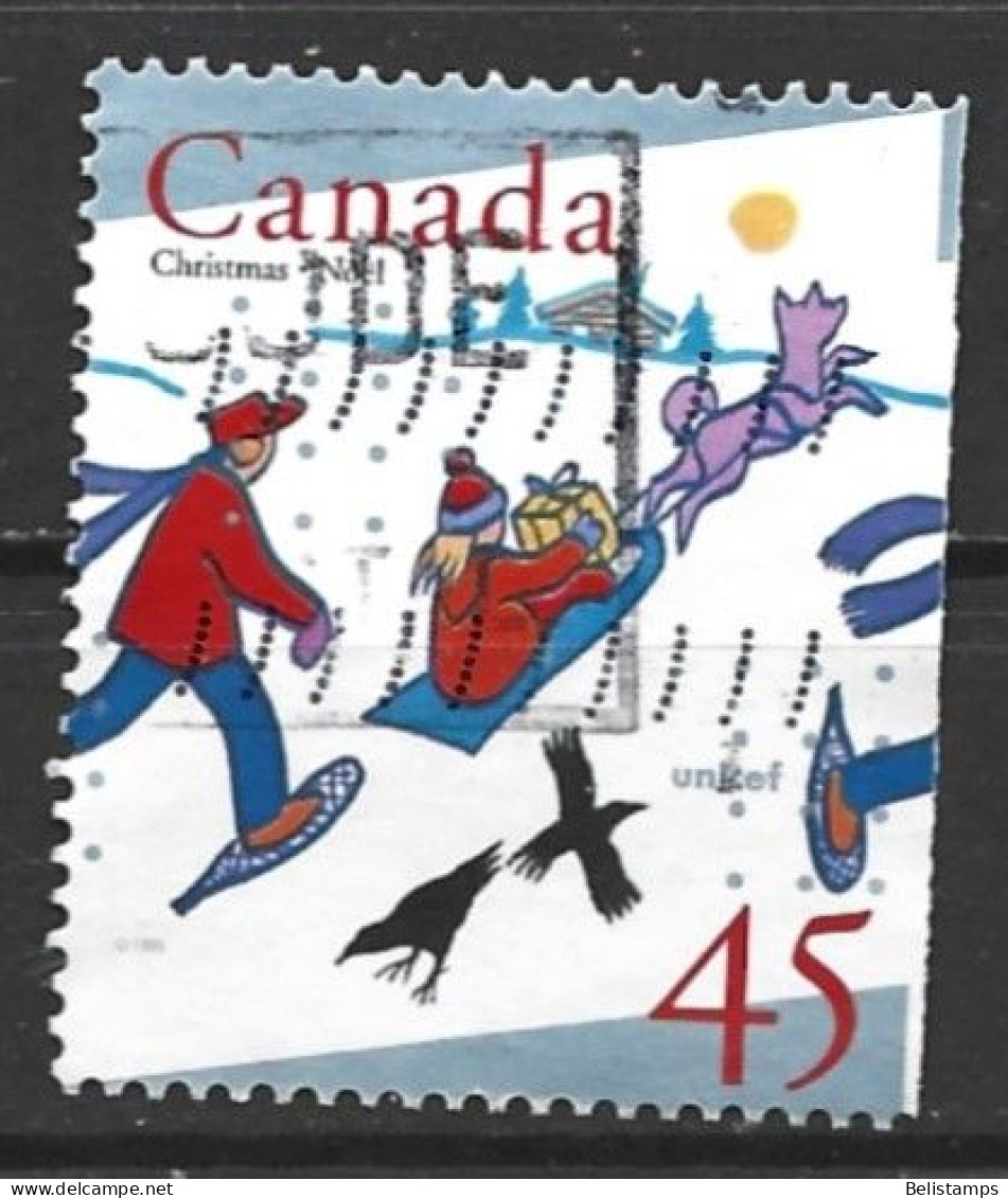 Canada 1996. Scott #1627a Single (U) Christmas, Children On Snowshoes, Sled - Timbres Seuls