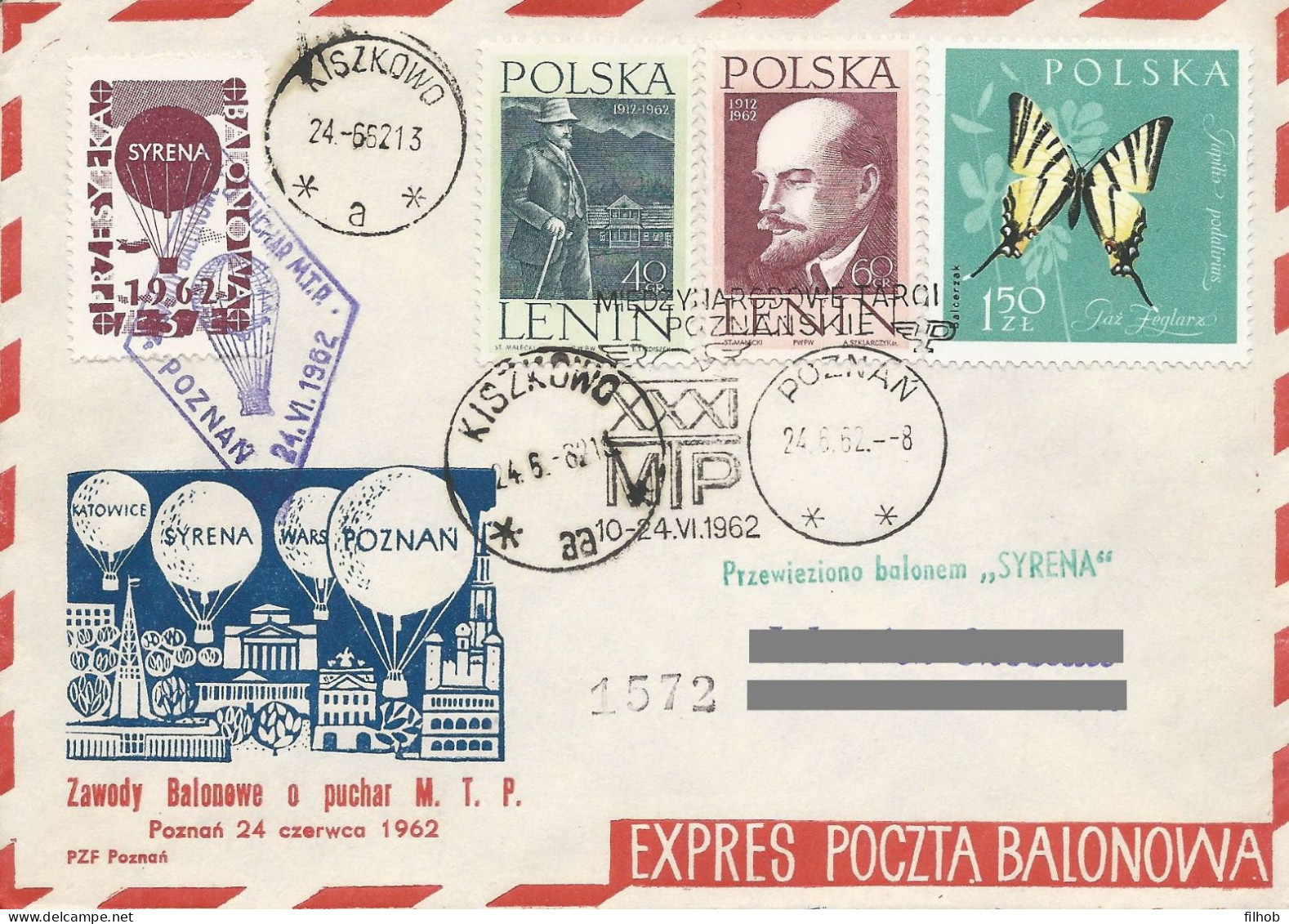 Poland Post - Balloon PBA.1962.poz.syr.02: Competition For The Poznan Fair Cup Syrena - Palloni