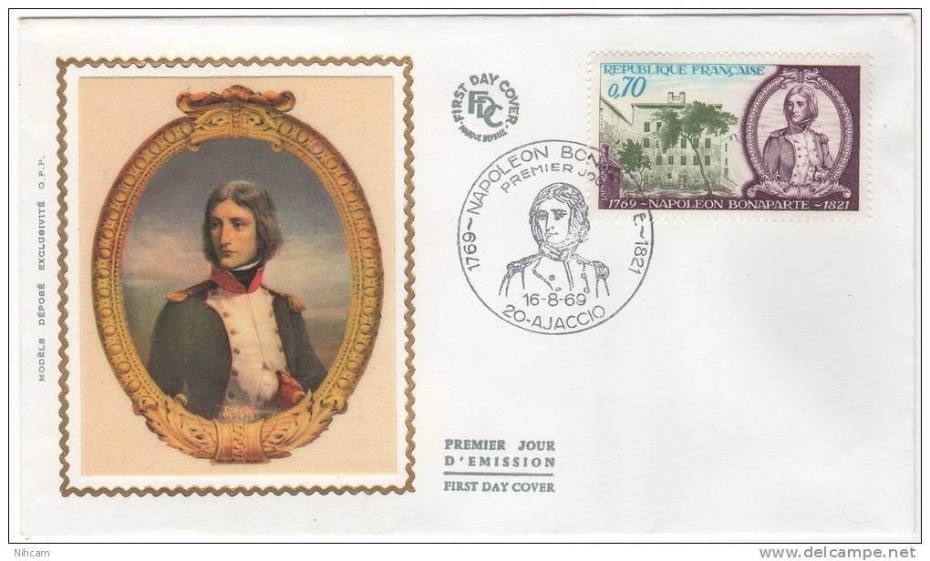 FDC Soie Silk N° 1610 Napoléon 16/8/ 1969 AJACCIO France Corse - Napoléon