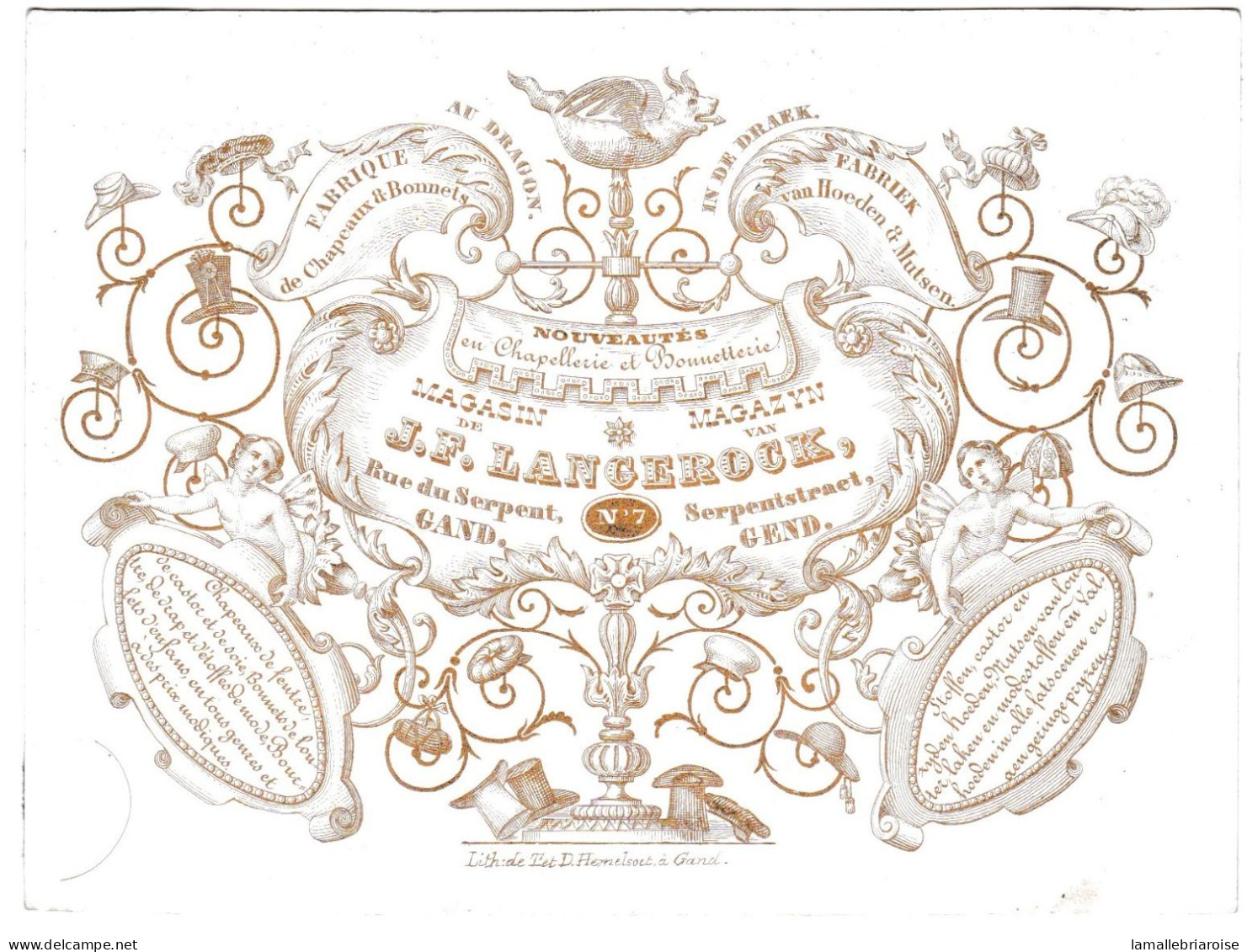 Belgique "Carte Porcelaine" Porseleinkaart, J. F. Langerock, Chapellerie Bonneterie, Gand, Gend, Dim:128 X 95mm - Porcelana