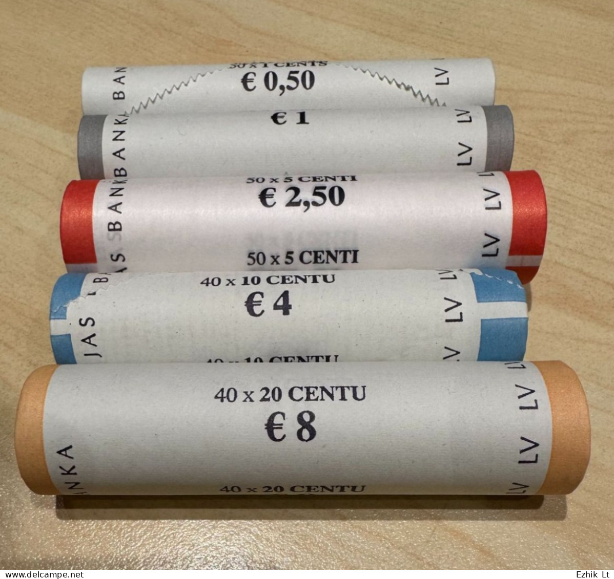 LATVIA UNC Mint Euro Cent Coin Roll Set. 5 Rolls: 1c - 20c. KM#150-154 Random Years - Rolls