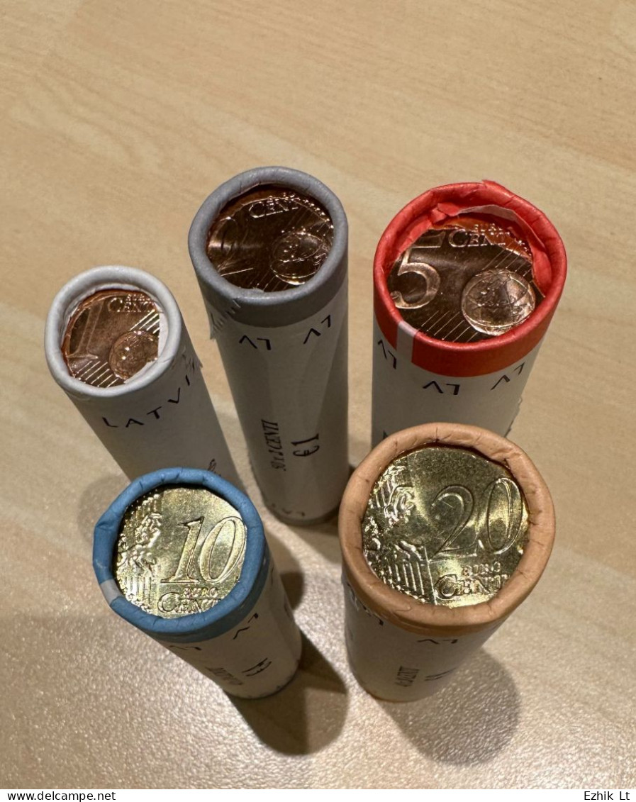 LATVIA UNC Mint Euro Cent Coin Roll Set. 5 Rolls: 1c - 20c. KM#150-154 Random Years - Rollos