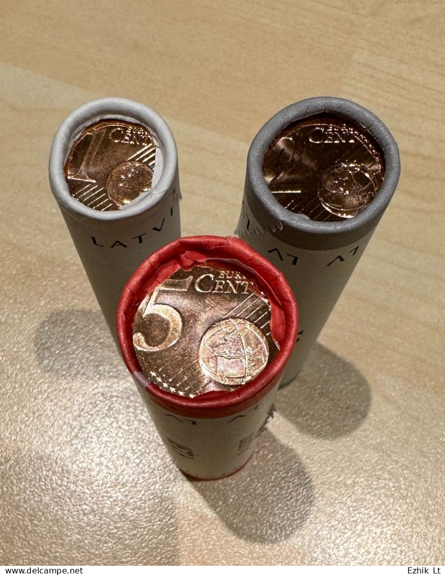Latvia UNC Mint Coin Roll Set. 3 Rolls: 1c, 2c And 5c. KM#150-152 Random Years - Rollos