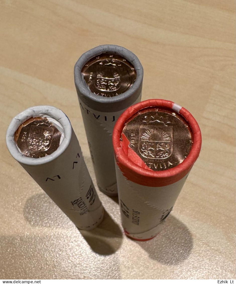 Latvia UNC Mint Coin Roll Set. 3 Rolls: 1c, 2c And 5c. KM#150-152 Random Years - Rolls