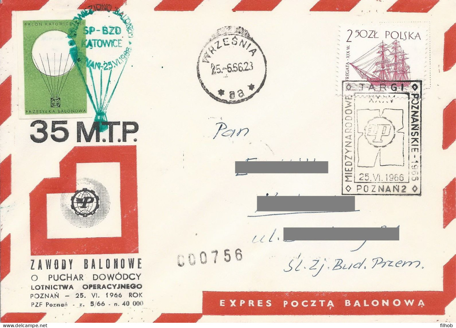 Poland Post - Balloon PBA.1966.poz.kat.13: Competition For The Poznań Fair KATOWICE - Palloni