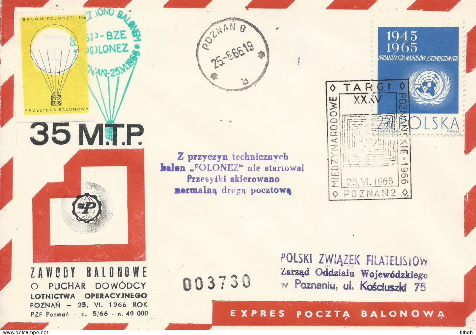 Poland Post - Balloon PBA.1966.poz.pol.10: Competition For The Poznań Fair POLONEZ - Ballonnen