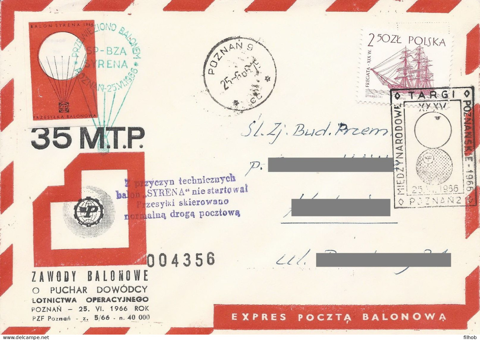 Poland Post - Balloon PBA.1966.poz.syr.12: Competition For The Poznań Fair SYRENA - Globos